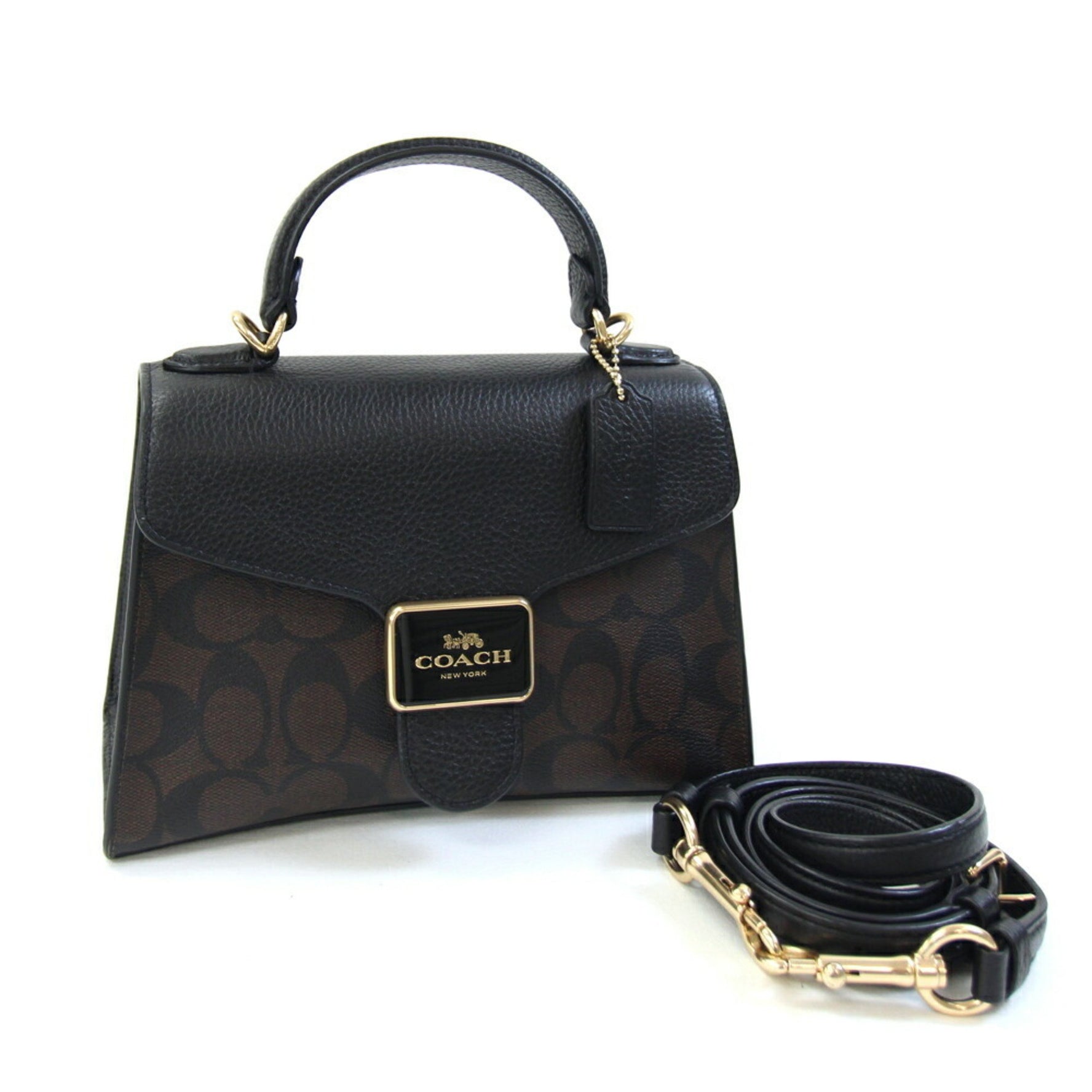 Coach Signature Pepper Satchel dark brown and black PVC leather shoulder bag .