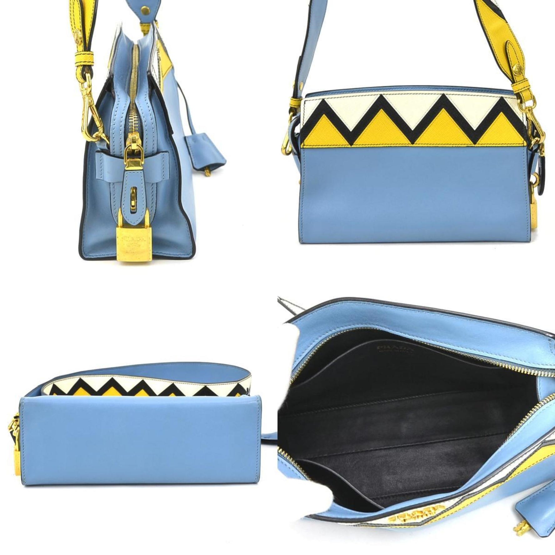 PRADA shoulder bag leather blue yellow white gold