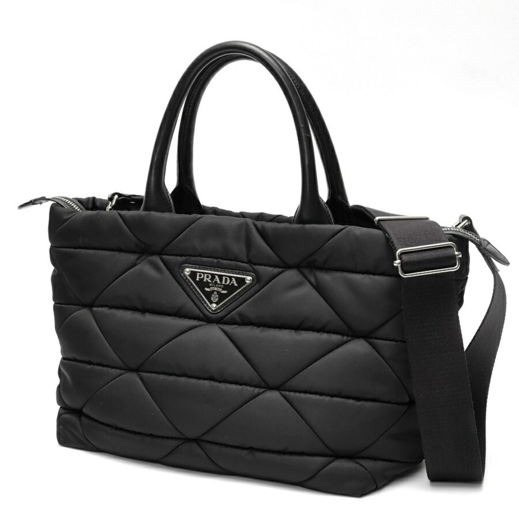 PRADA Medium Padded Re-Nylon x Leather Tote Bag Nylon
