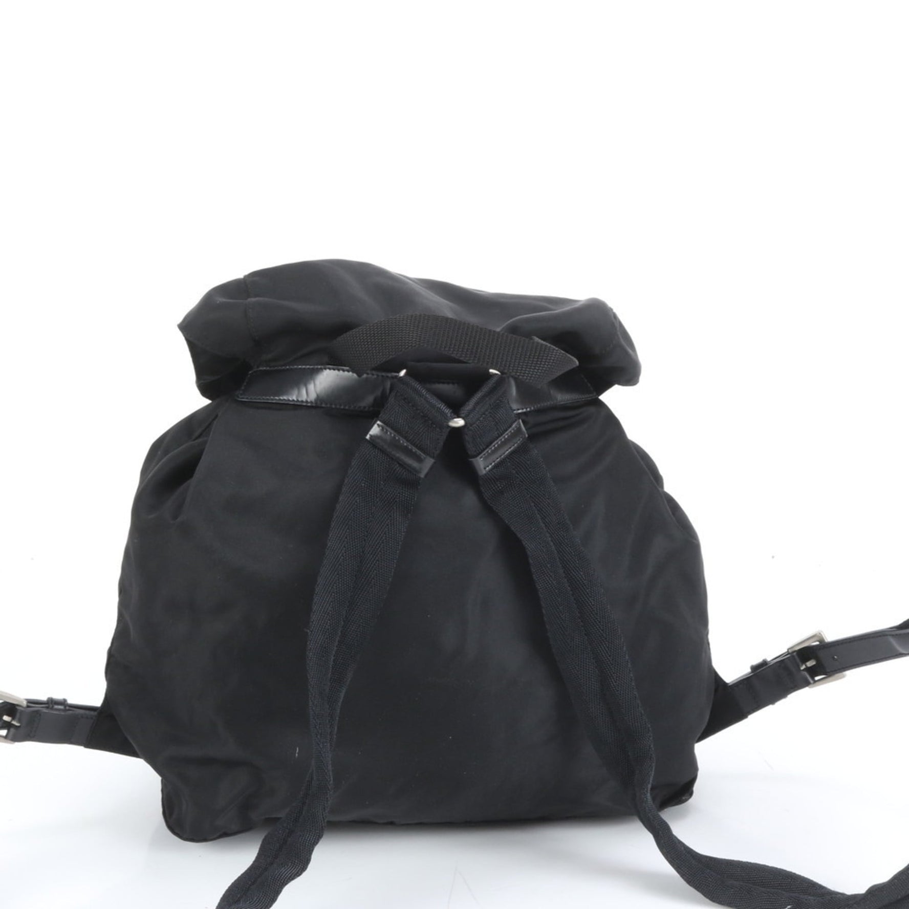Prada Tessuto nylon and leather backpack with triangle logo includes guarantee card.