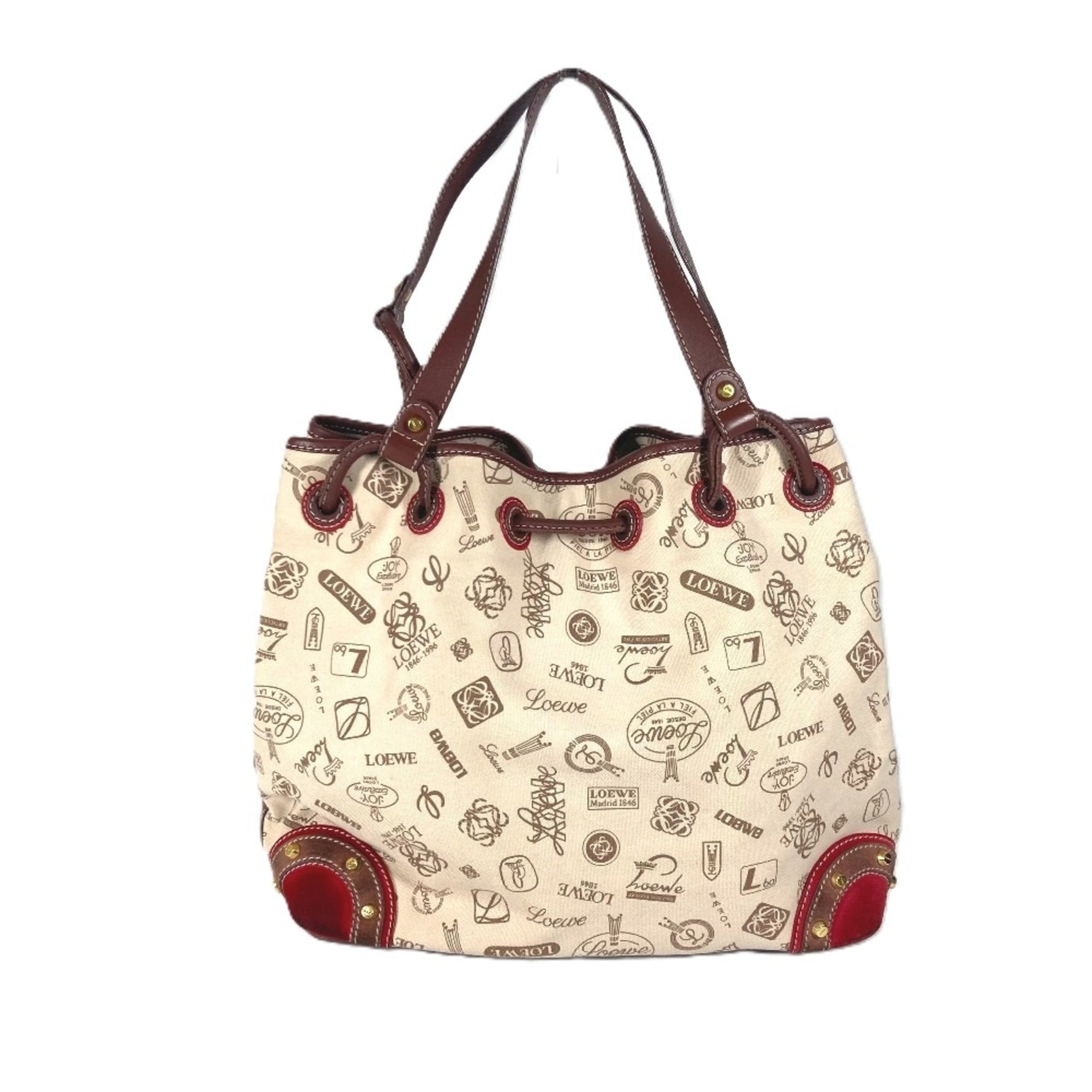 LOEWE Anniversary Logo Anagram Drawstring Bag Shoulder Canvas Leather