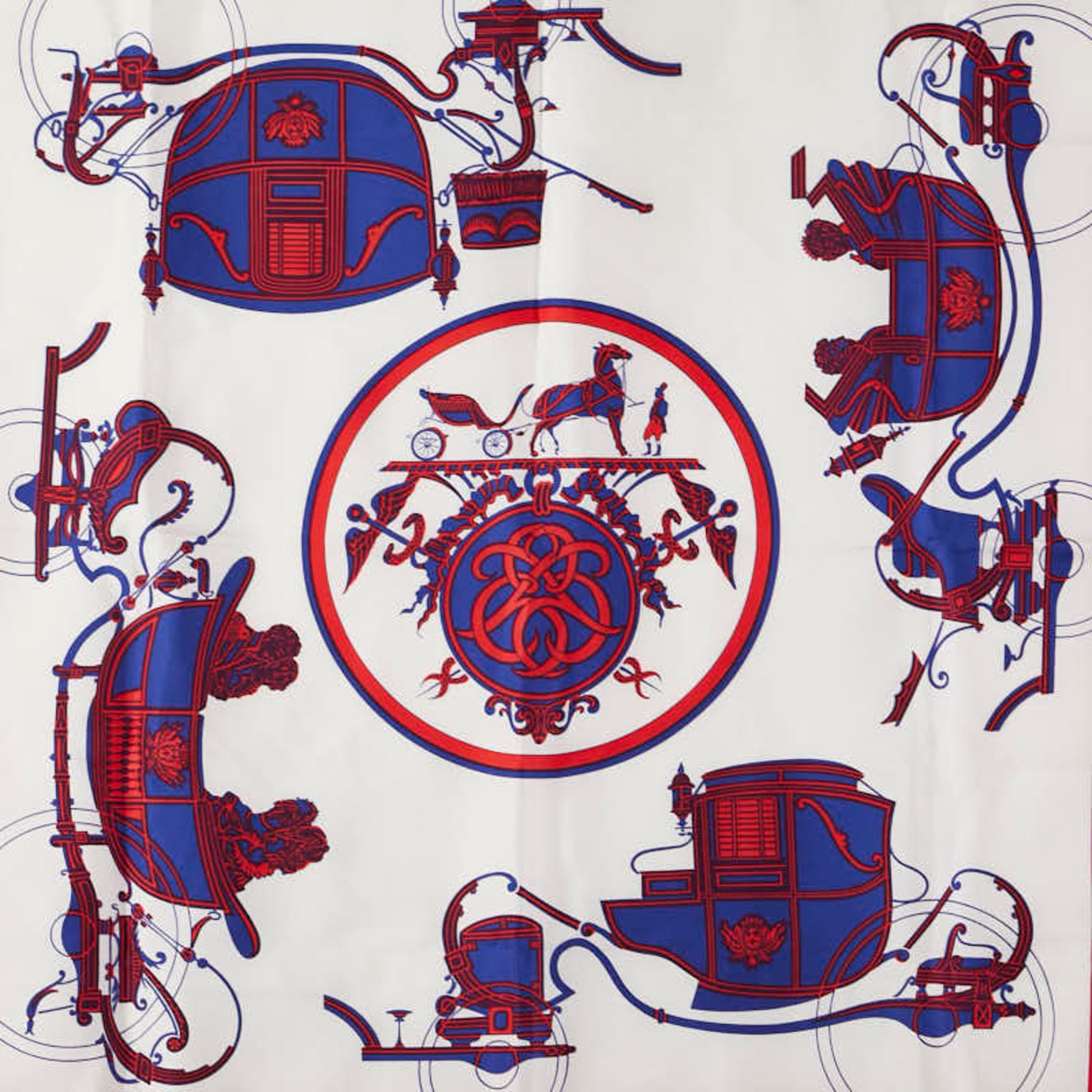 Hermès Carré 90 EX-LIBRIS Scarf, Red, White, Multicolor, Silk, HERMES