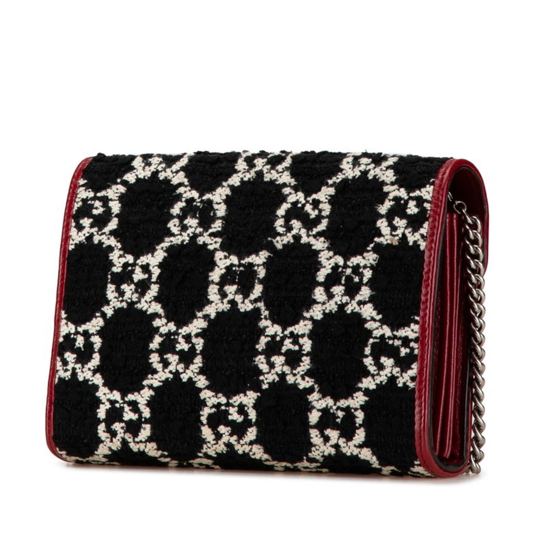 Gucci GG Dionysus Chain Shoulder Wallet Black Red Tweed Leather