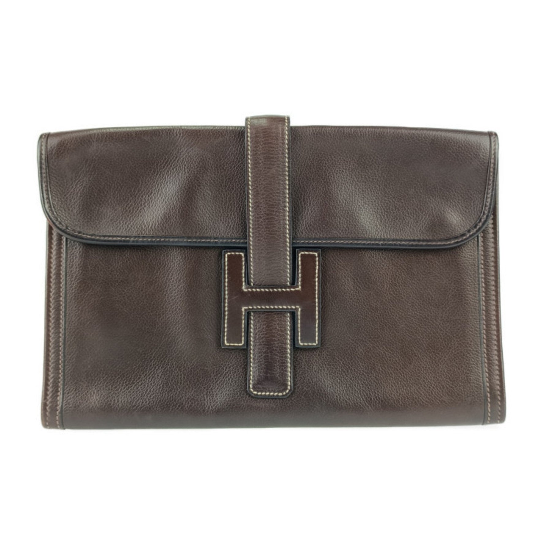 HERMES Jige PM clutch bag - dark brown leather men's and second □I stamp