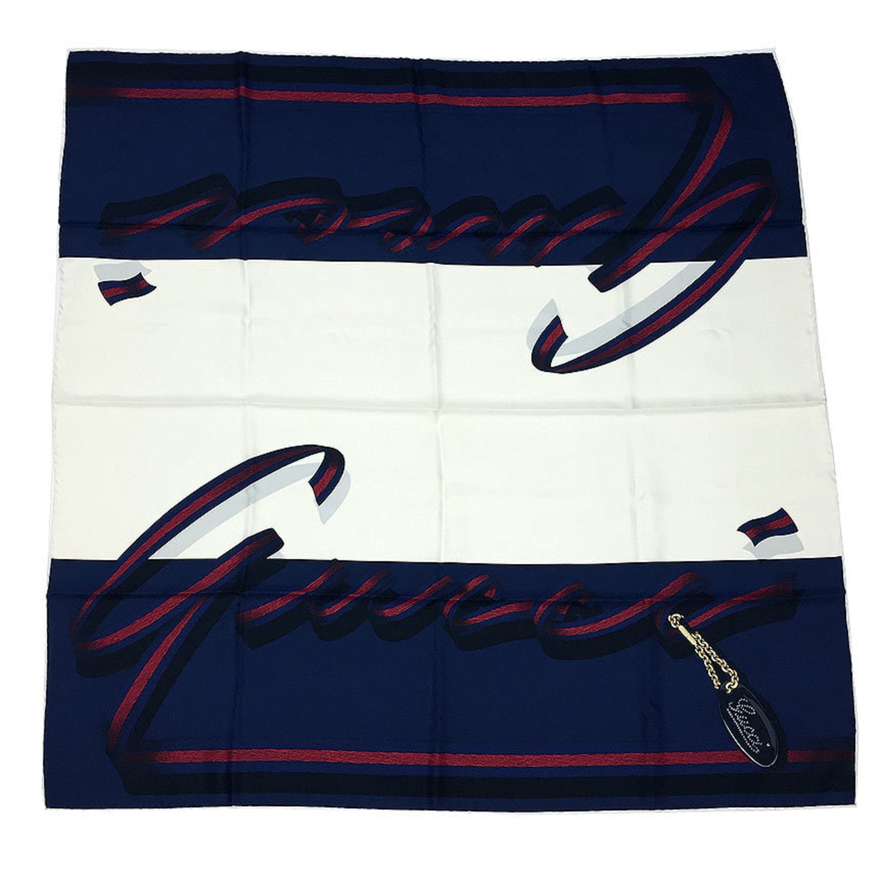 GUCCI Scarf Muffler Carre Silk White x Navy Small