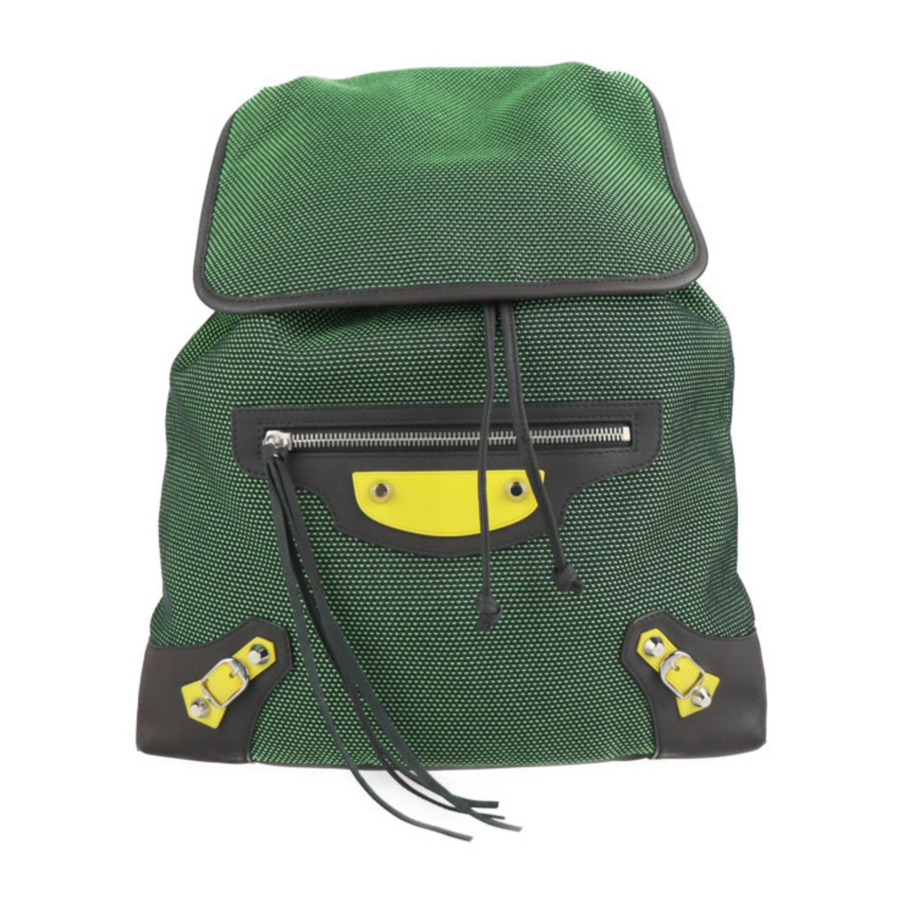 BALENCIAGA Traveler S Backpack Daypack Nylon Canvas Leather Green Black Rucksack