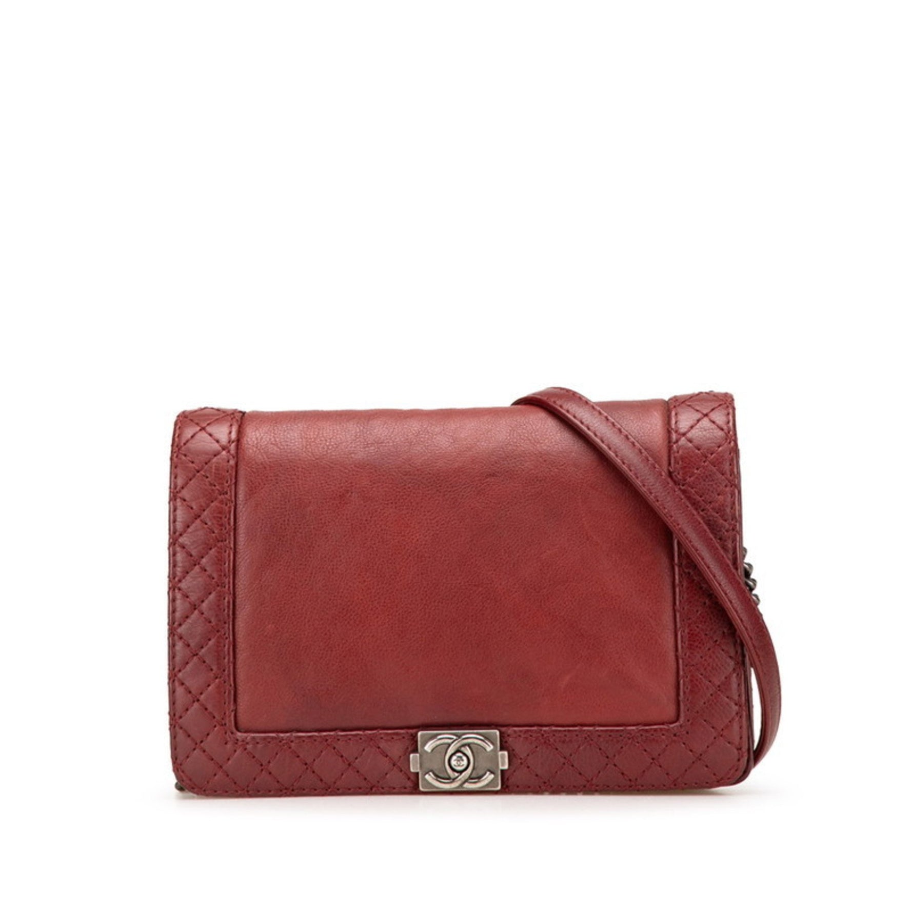 CHANEL Boy Coco Mark Chain Shoulder Bag in Wine Red and Bordeaux Lambskin
