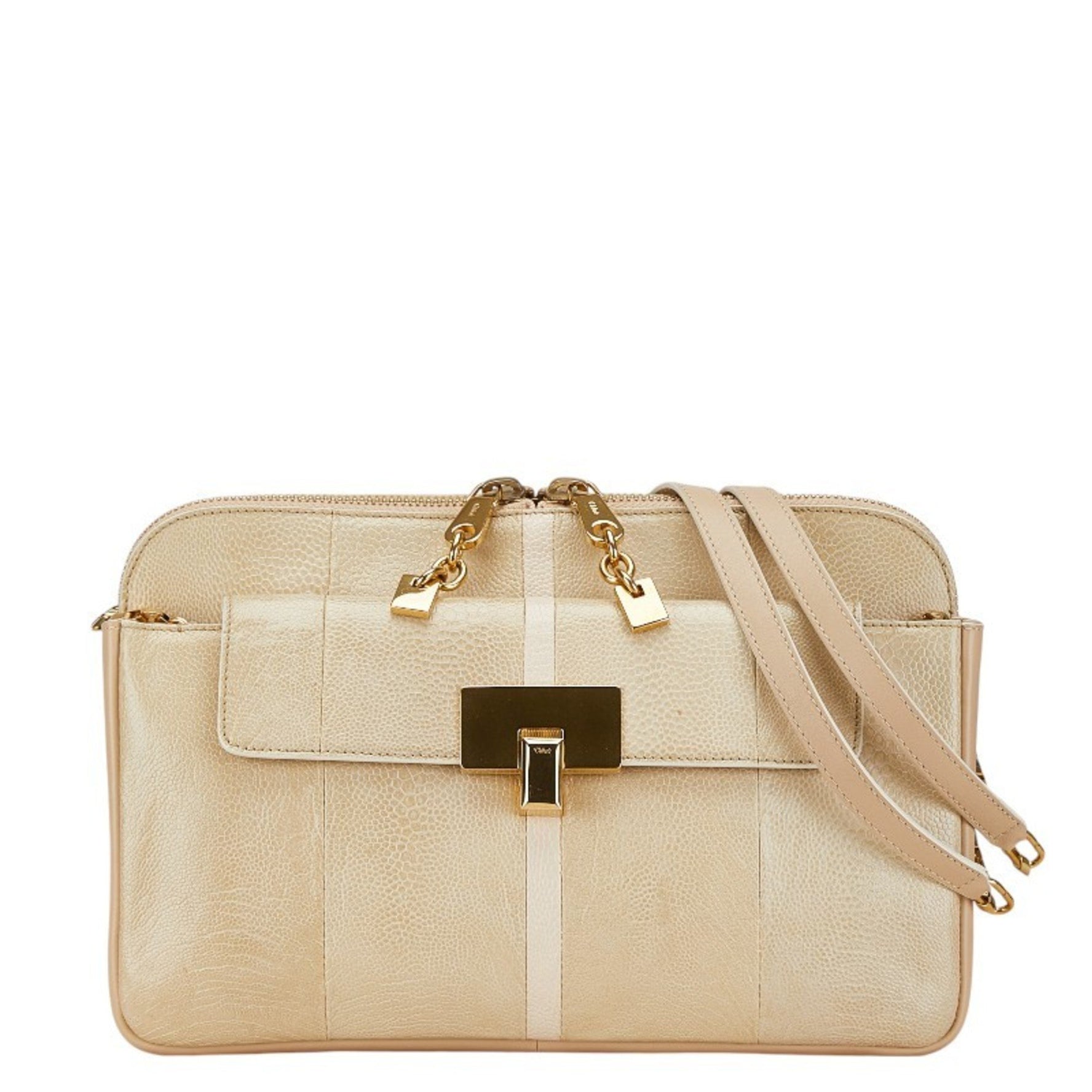 Chloé Chloe Lucy Chain Shoulder Bag Beige Ivory Leather