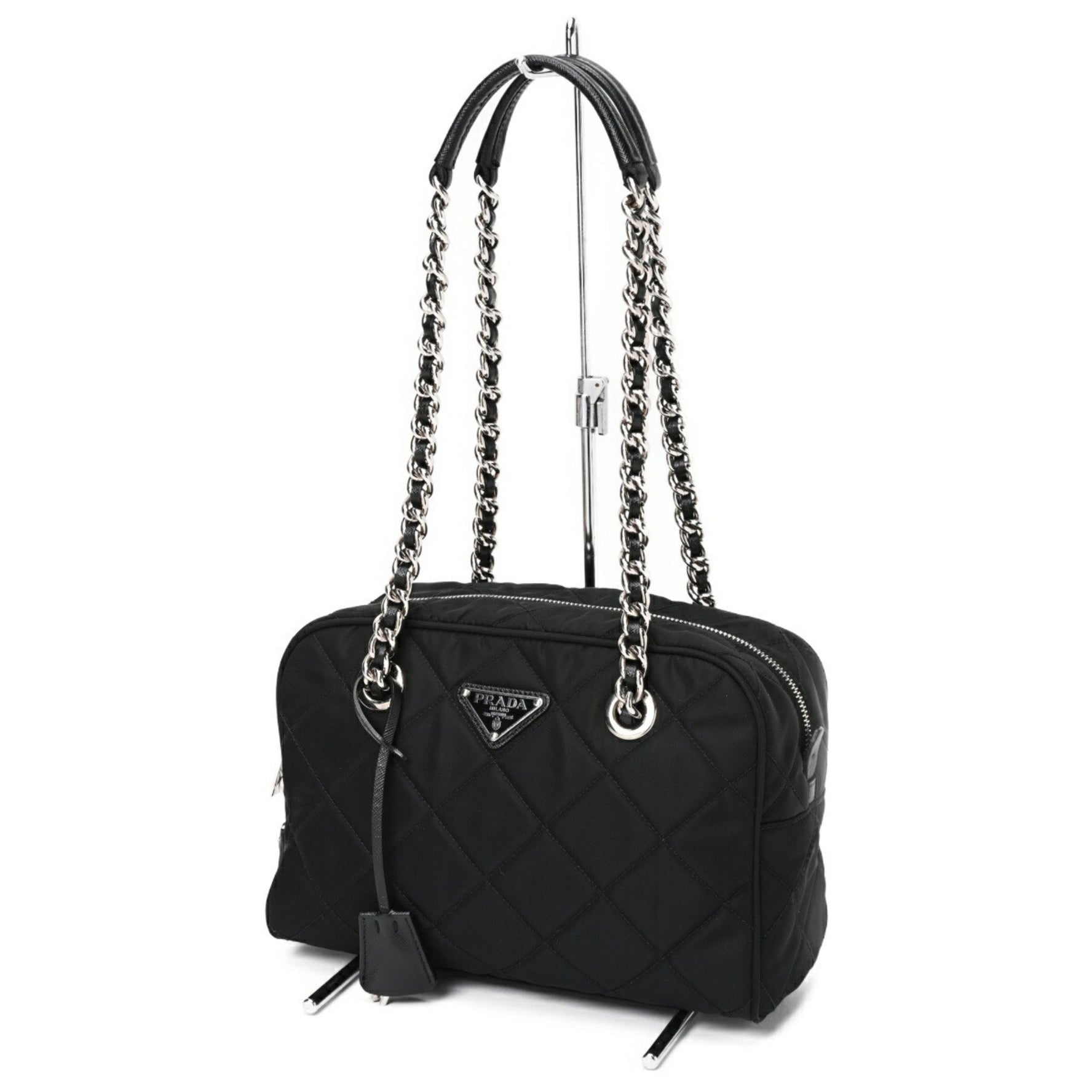 PRADA Quilted Chain Shoulder Boston Bag 1BB072 Nylon Nero (Black) S-157286