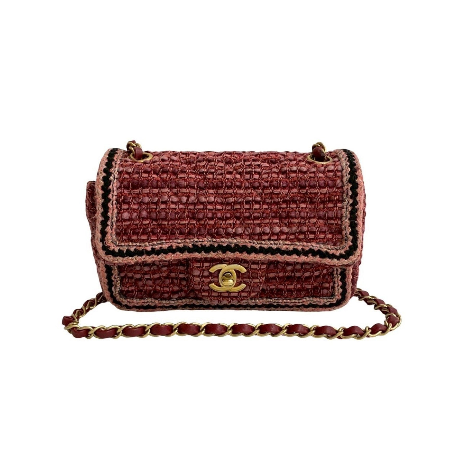 CHANEL Tweed Matelasse Coco Mark Chain Shoulder Bag Pochette Multicolor