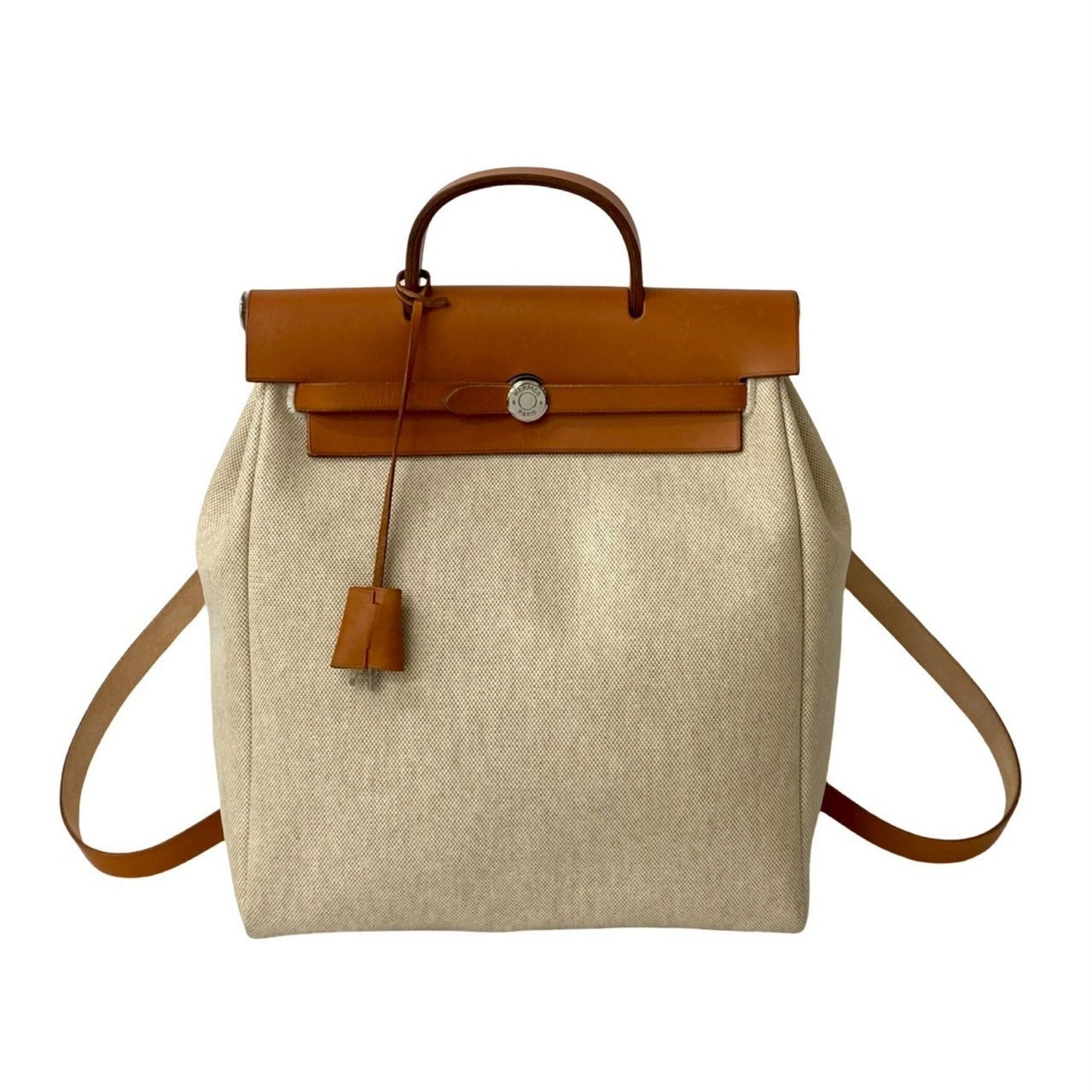 HERMES Airbag Ad PM Toile Officier Leather Backpack in Brown and Ivory