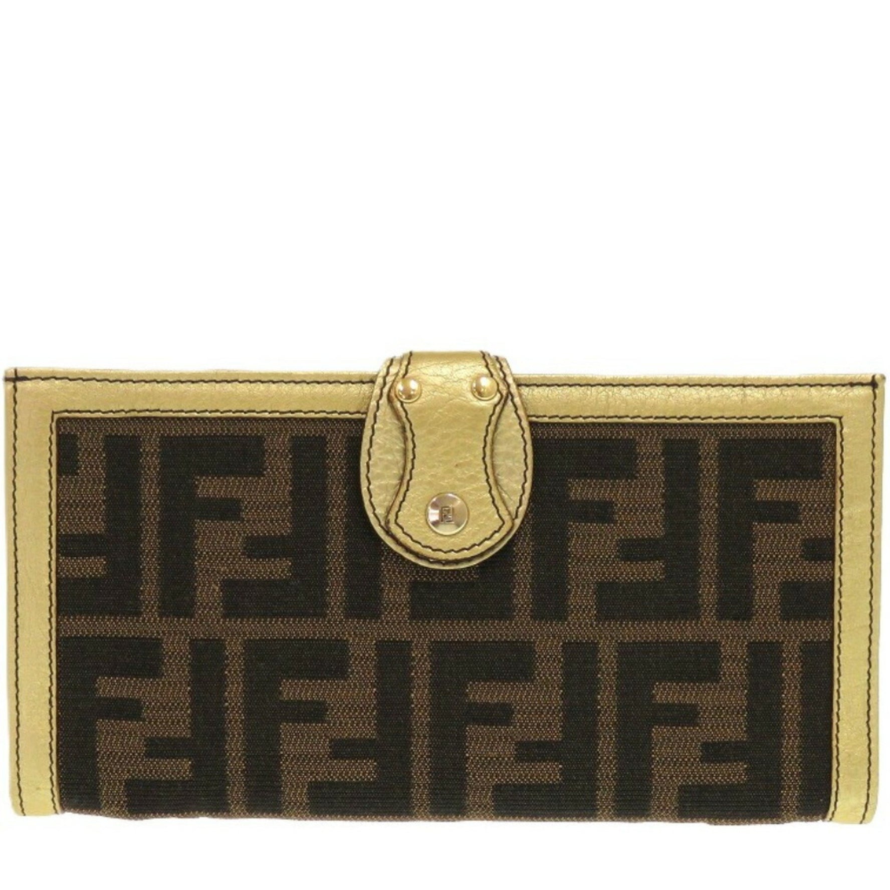 Like new Fendi Zucca W canvas and leather brown 0813 gold long wallet