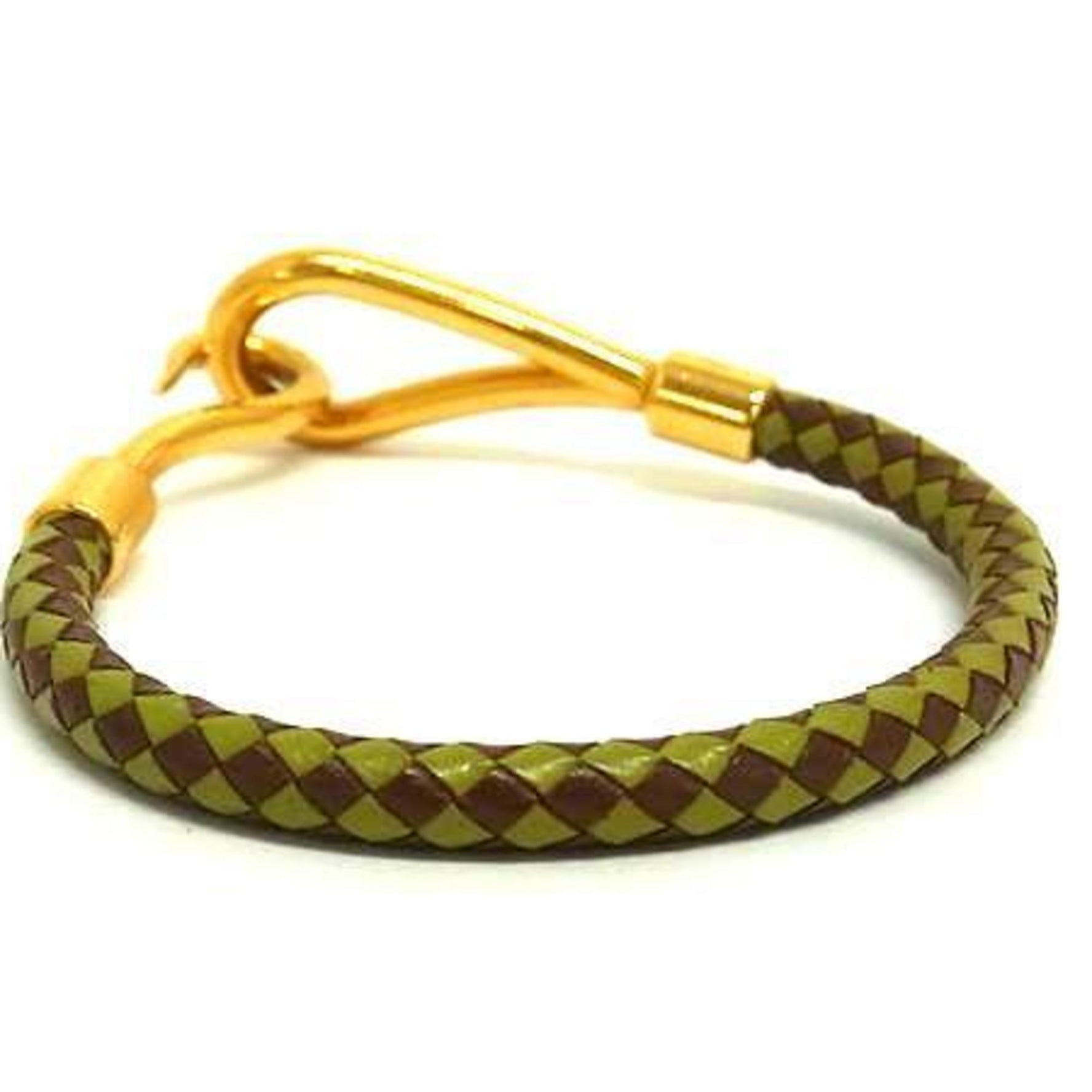 HERMES Jumbo Bracelet - Green and Brown Leather Women