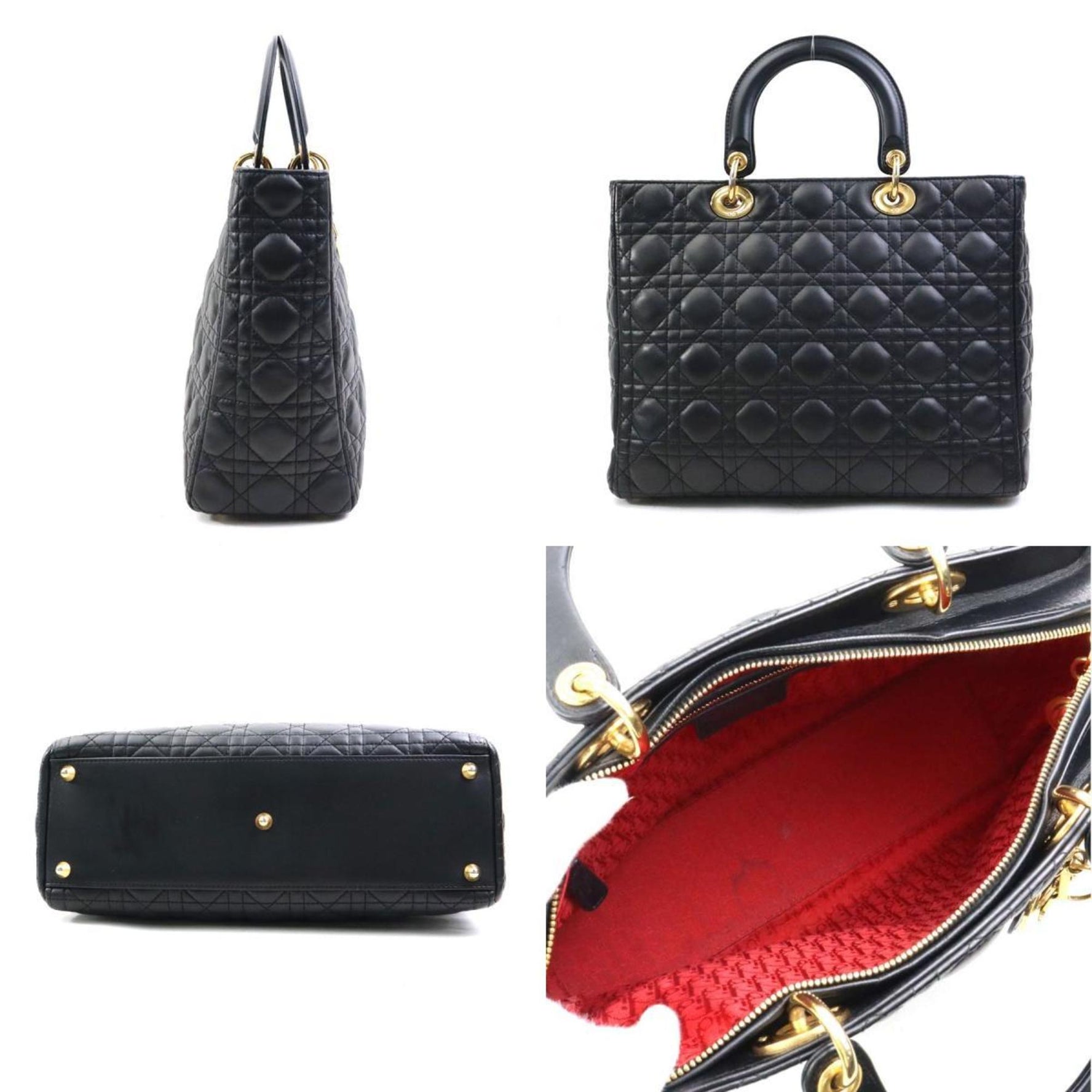Christian Dior Lady Handbag Shoulder Bag Leather Gold