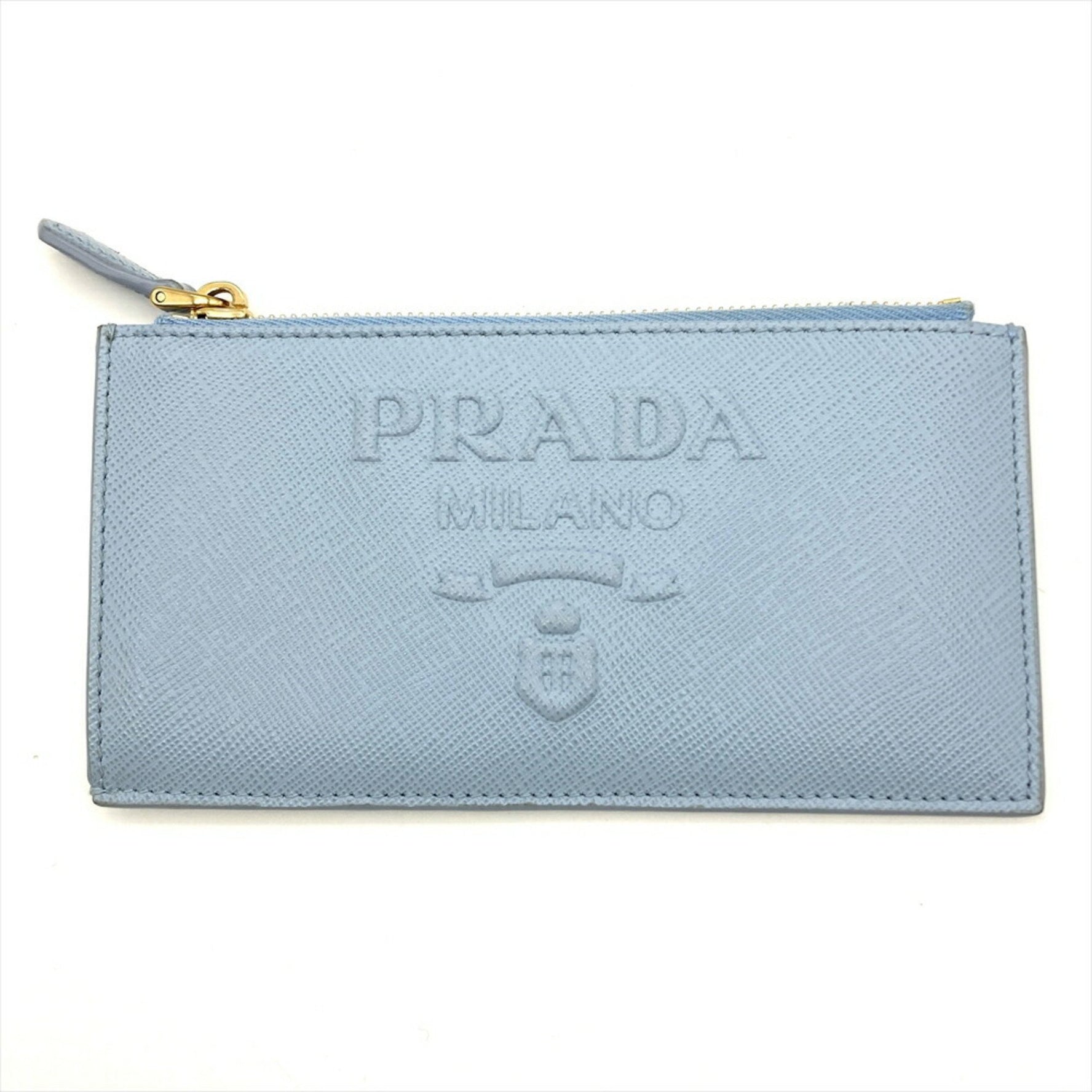 PRADA Embossed Fragment Case Card Saffiano Celeste Unisex