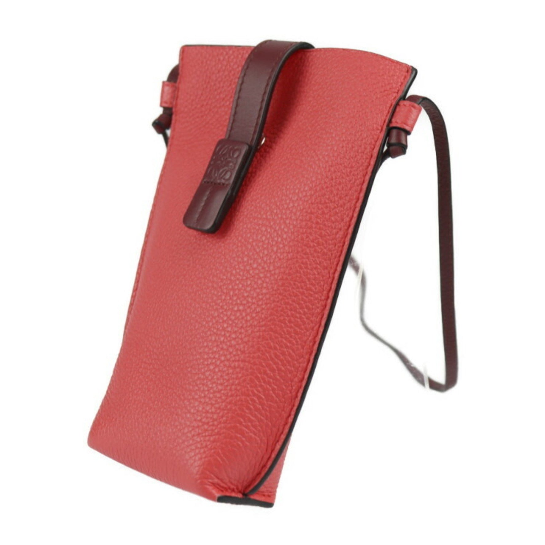 LOEWE Pocket Shoulder Bag Calfskin Leather POPPY Series Silver Hardware Phone Case Pochette