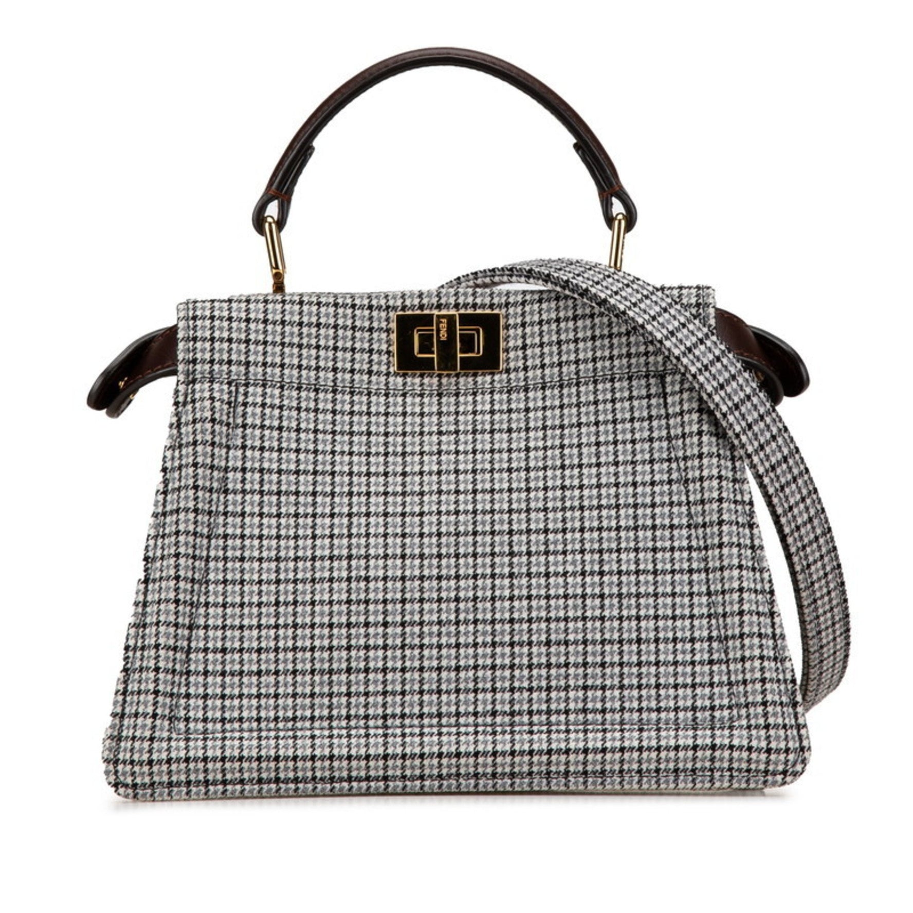 Fendi Peekaboo Iseeu Mini Handbag/Shoulder Bag, Gray/Brown, Cotton/Leather