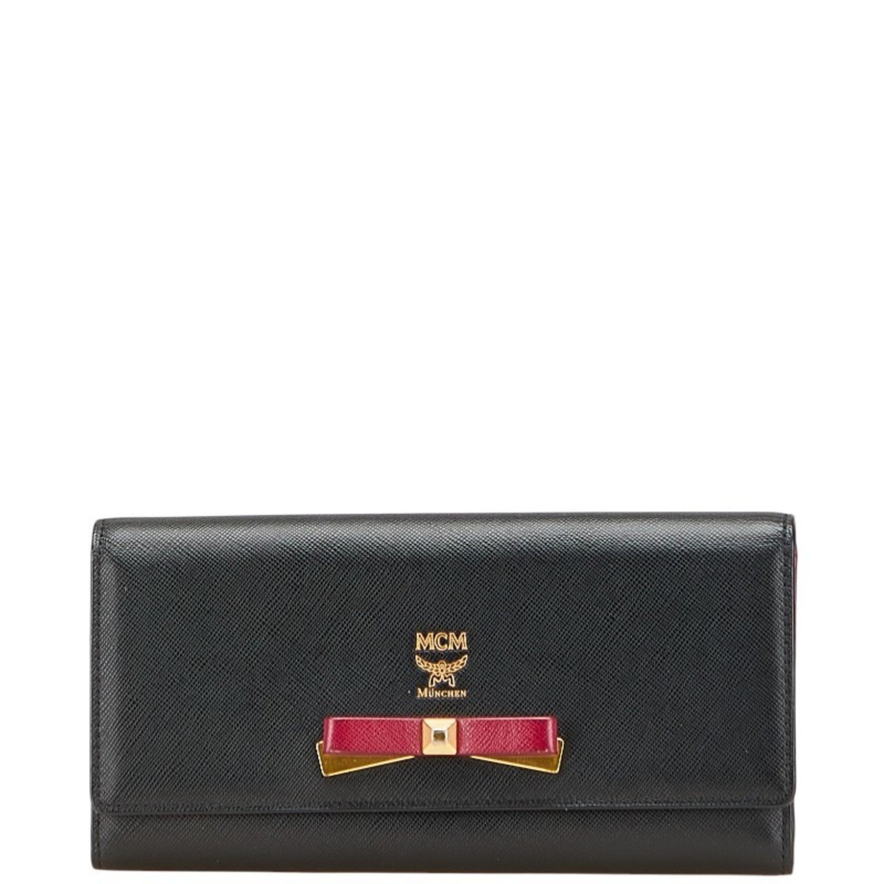 MCM Ribbon Long Wallet in Black and Purple Leather