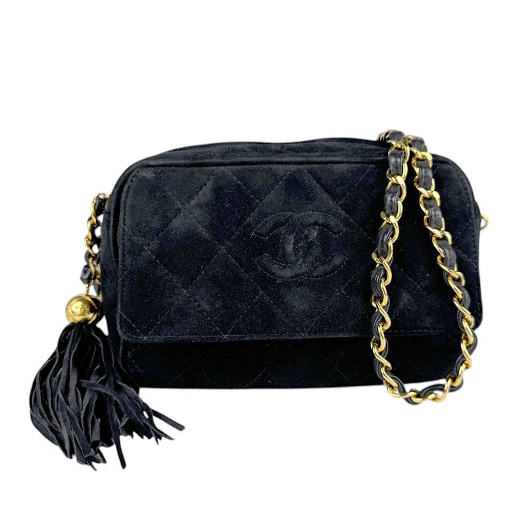 CHANEL Shoulder Bag Velvet Gold