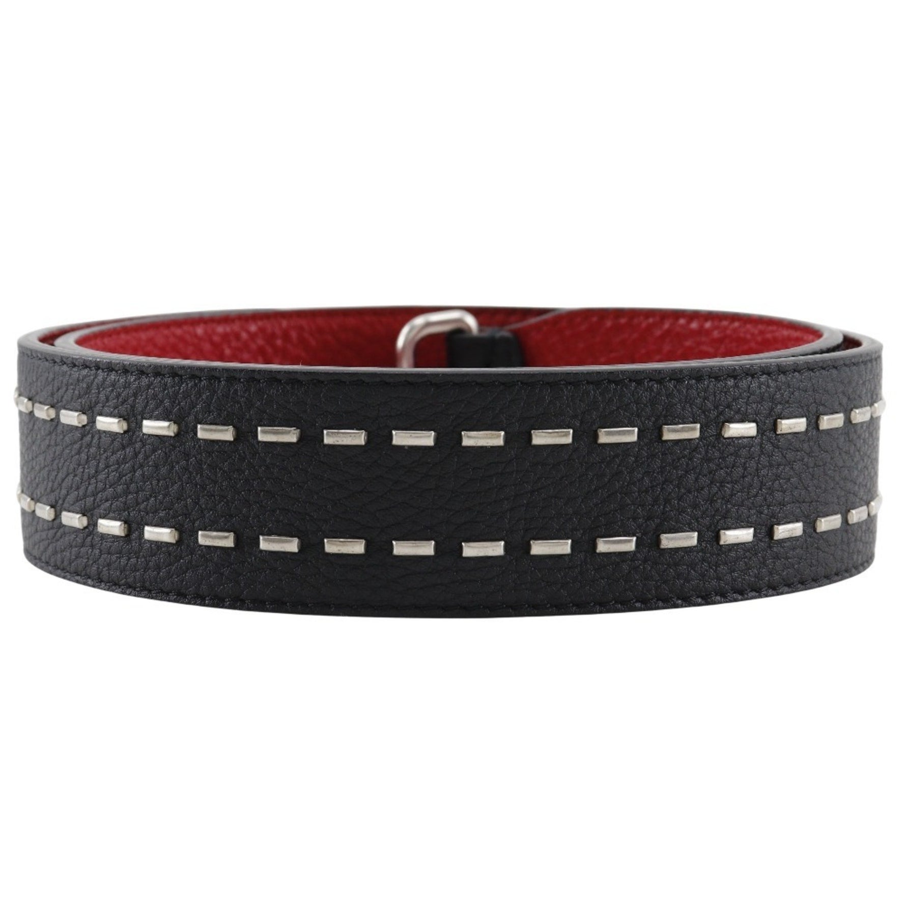 FENDI Celeria shoulder strap with studs, leather, black/red