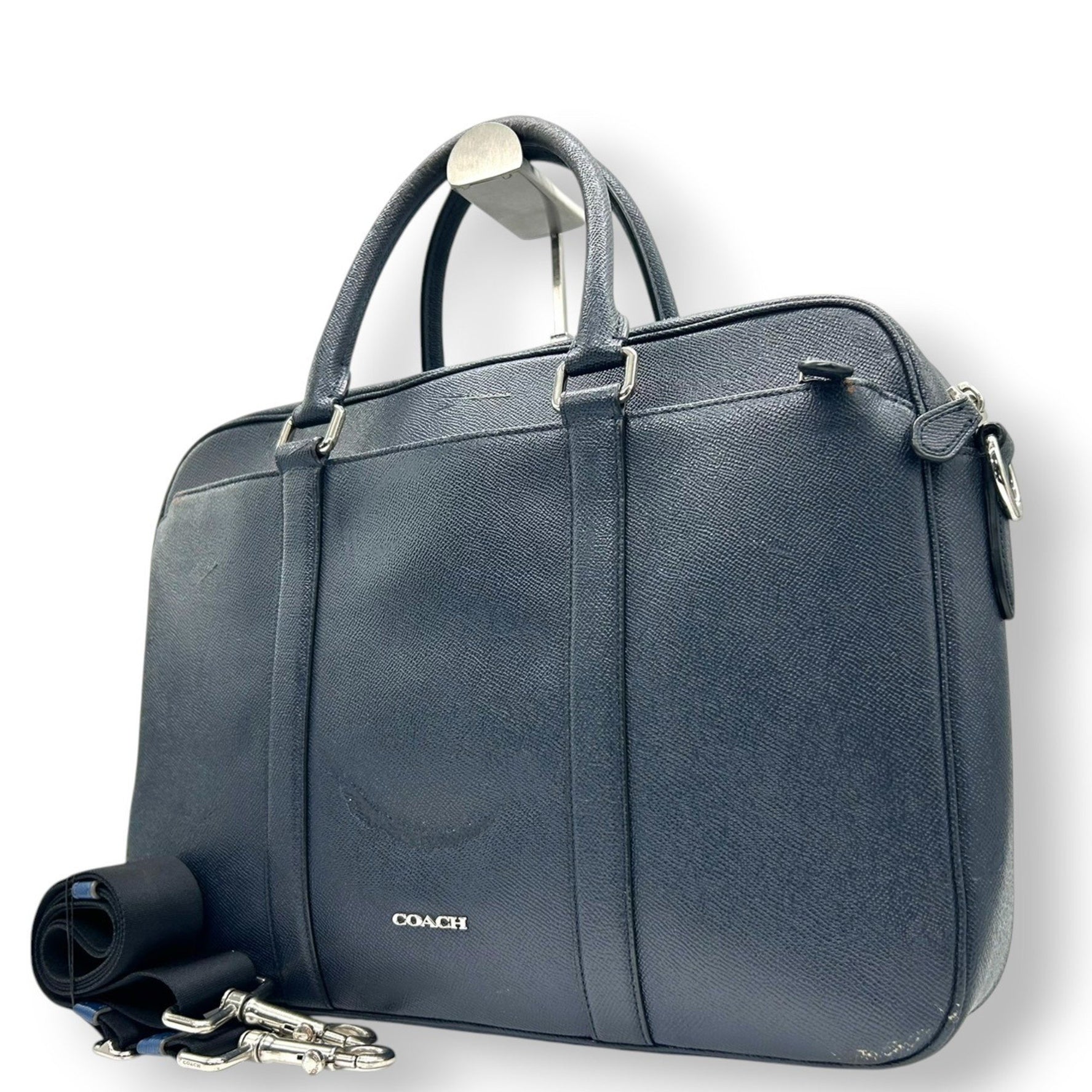 Coach Metropolitan Business Bag Briefcase in Crossgrain Leather, Blue, Men's