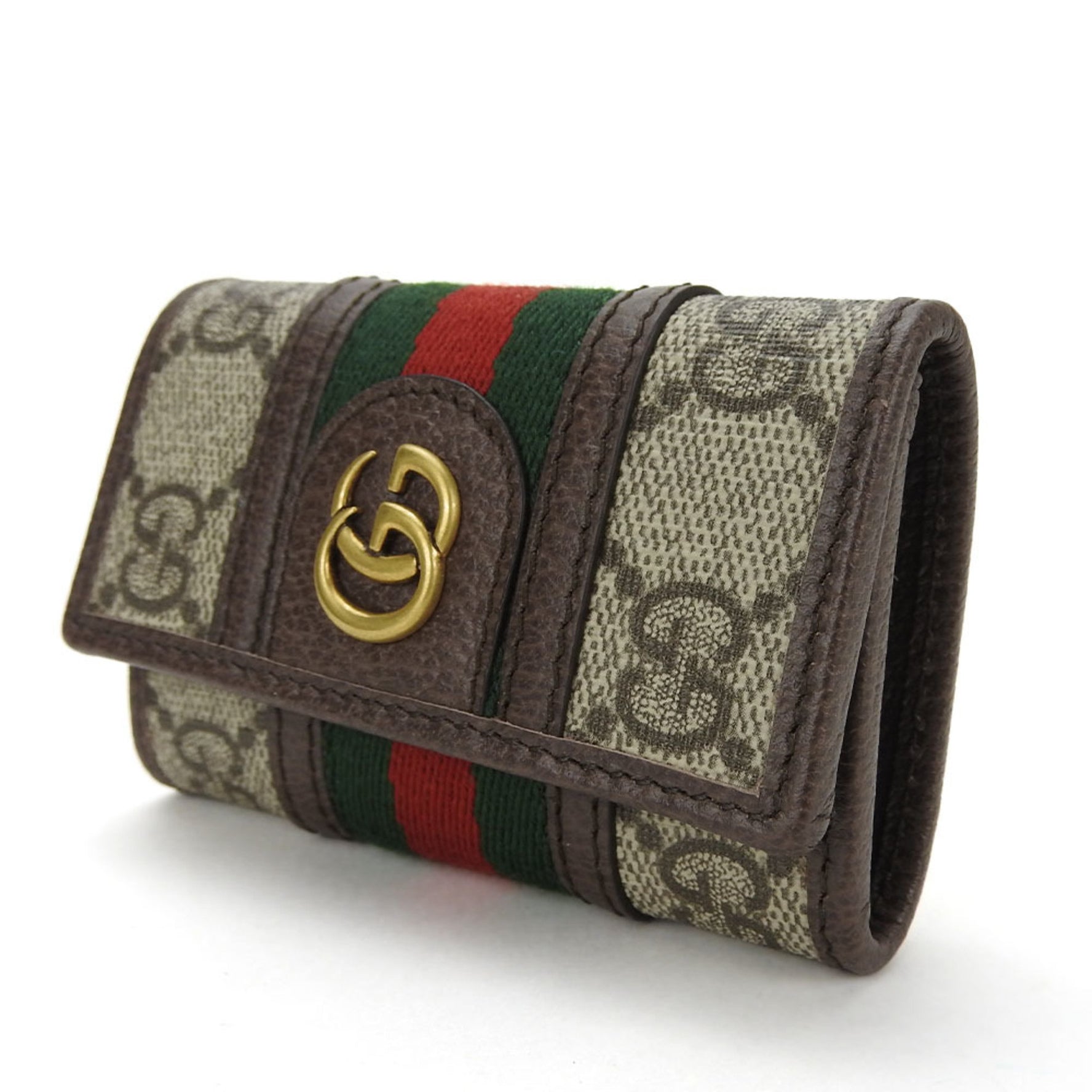 Gucci Key Case Offdia Sherry GG Supreme Canvas Leather Beige Green Red 6 Rows