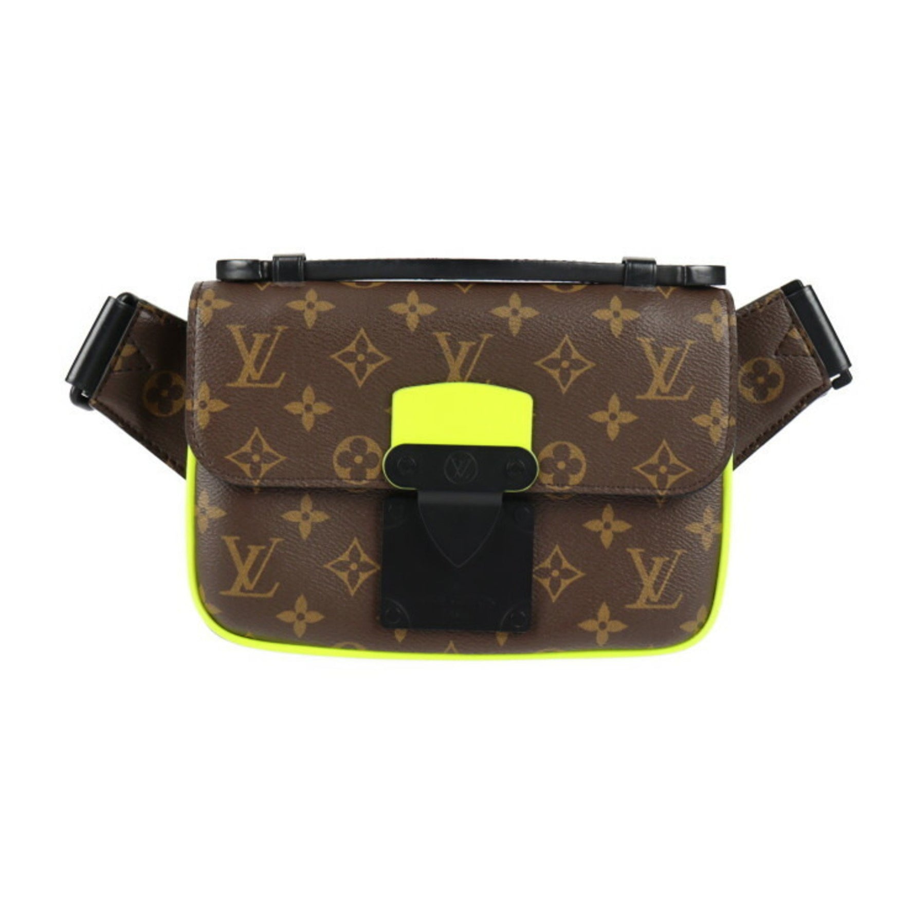 Louis Vuitton S Lock Slingback Waist Bag Monogram Canvas Leather Brown Neon Yellow Black Body Belt
