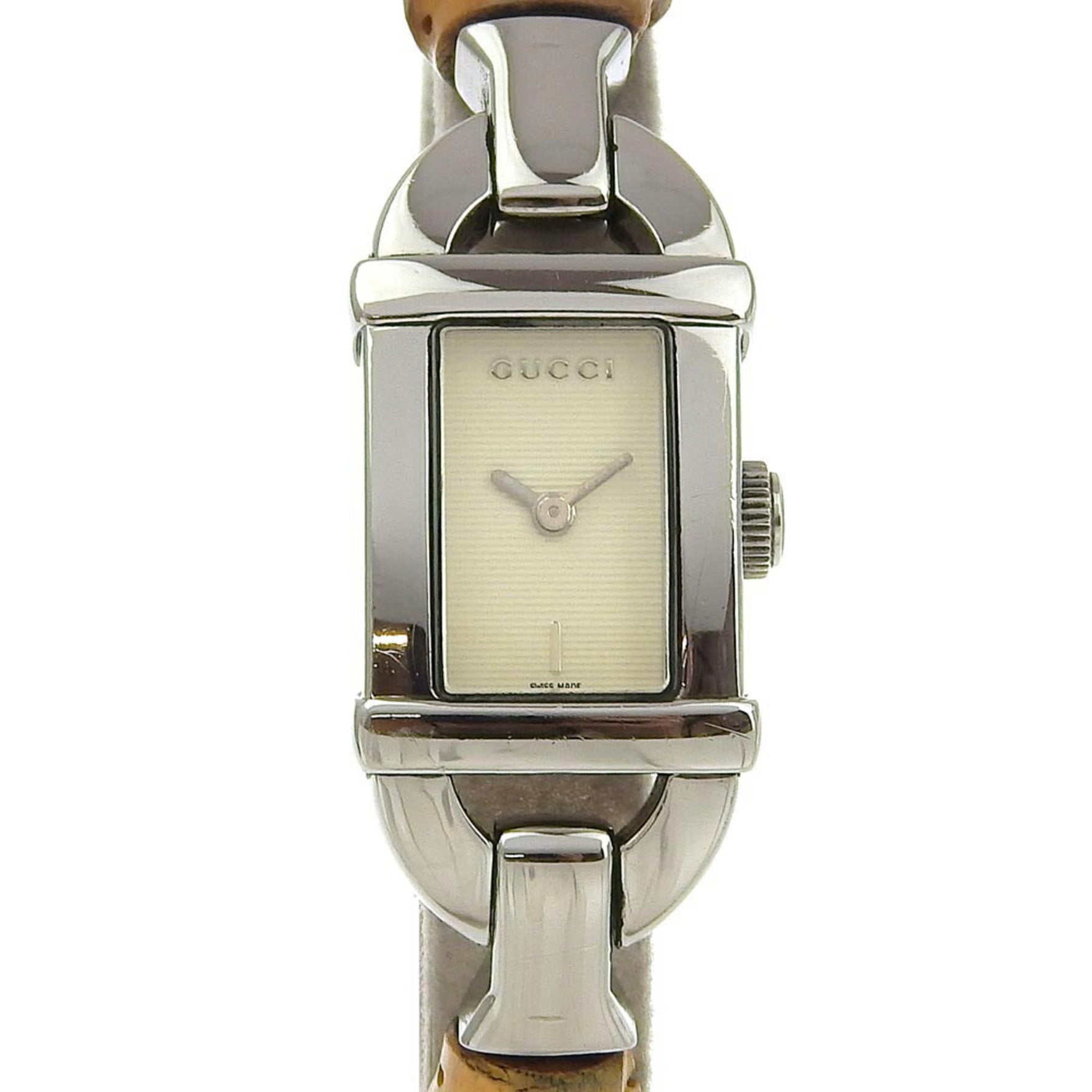 Gucci Watch Stainless Steel x Bamboo Quartz Analog Display Ivory Dial