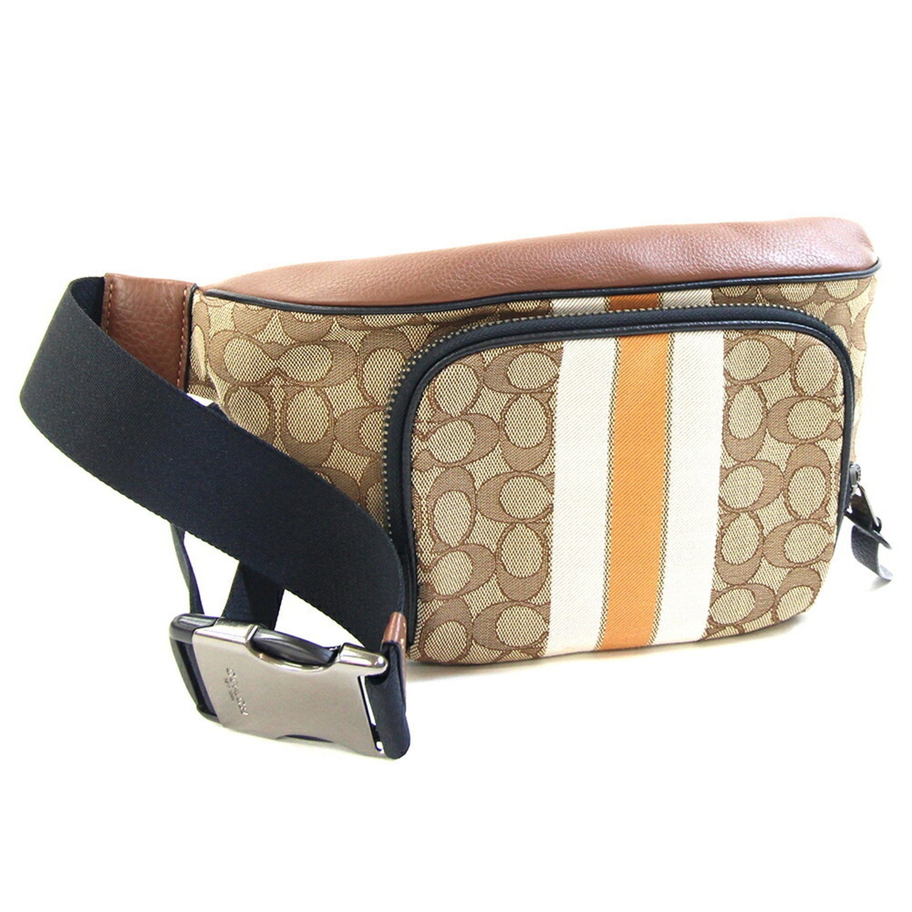 Coach Signature Body Bag Beige Brown Canvas Leather Waist