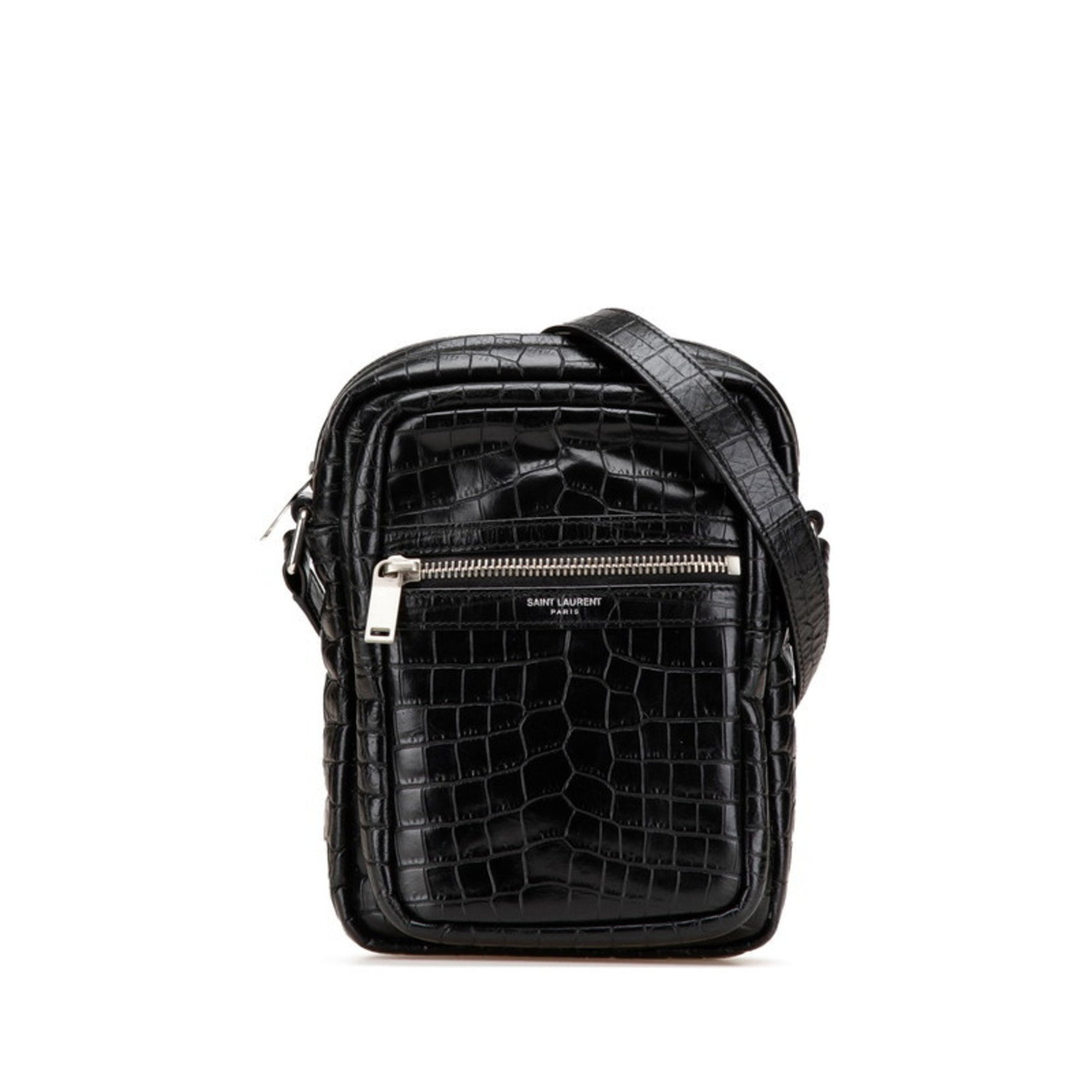 Saint Laurent Cid Crocodile Embossed Shoulder Bag/Pouch/Crossbody Bag Leather