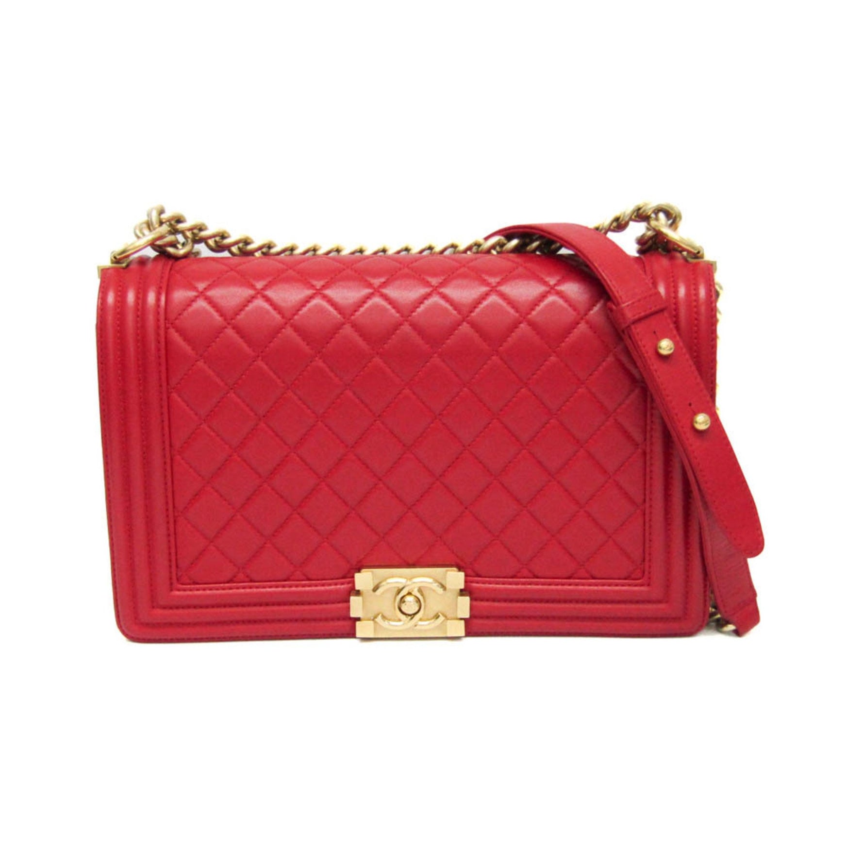 Chanel Boy Chain Shoulder Bag Leather Shoulder Bag Red Color