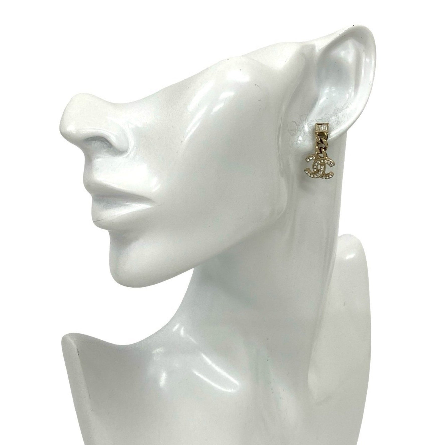 CHANEL Coco Mark Metal Rhinestone Earrings