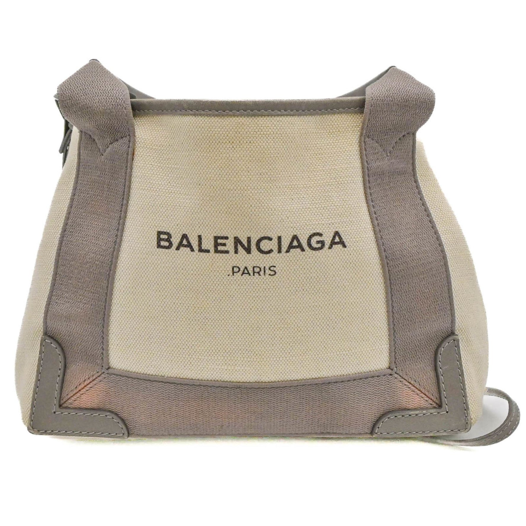 BALENCIAGA Navy Cabas XS Tote Bag Leather Canvas Beige Grey