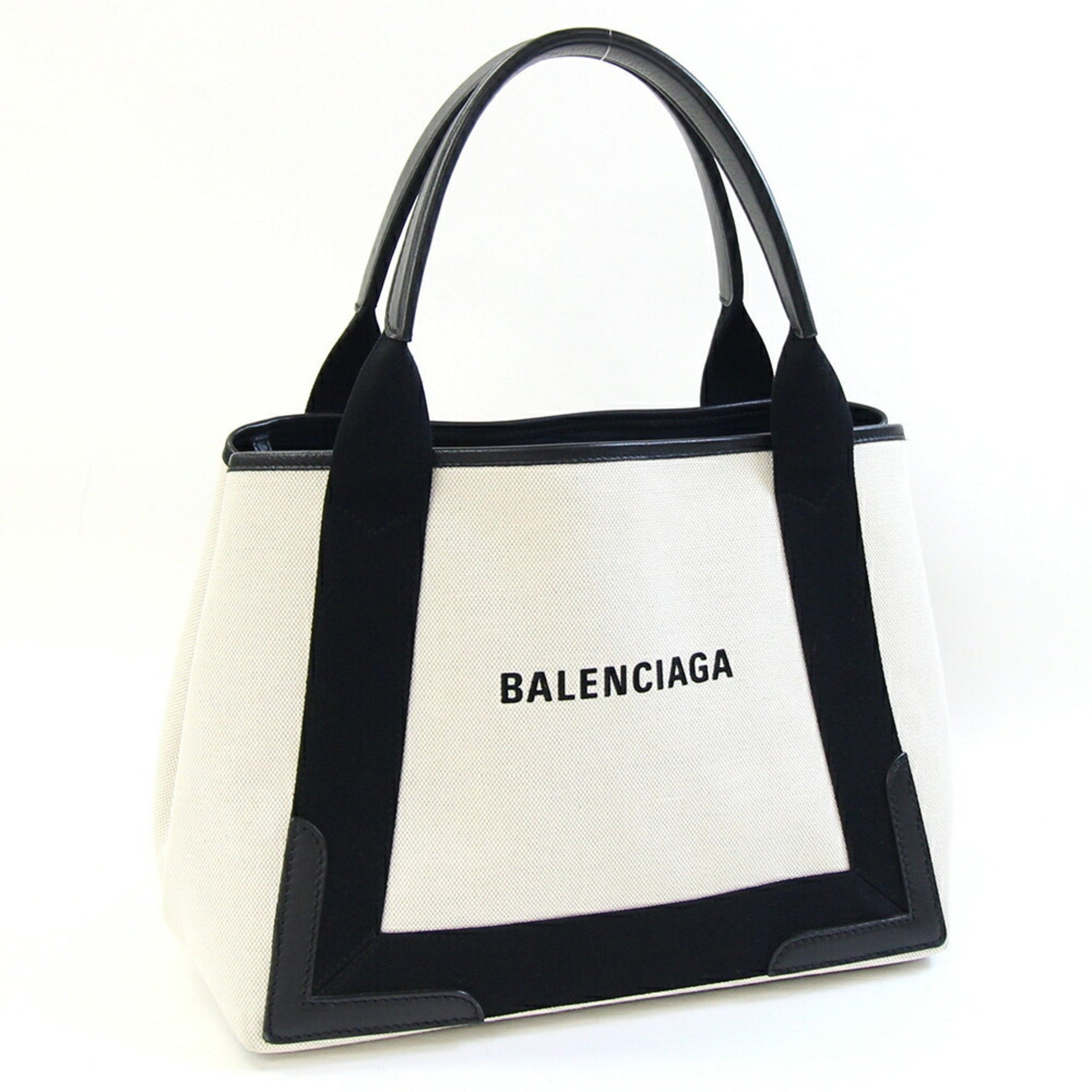Balenciaga Tote Bag Navy Cabas Small Ivory Black Canvas Leather Handbag