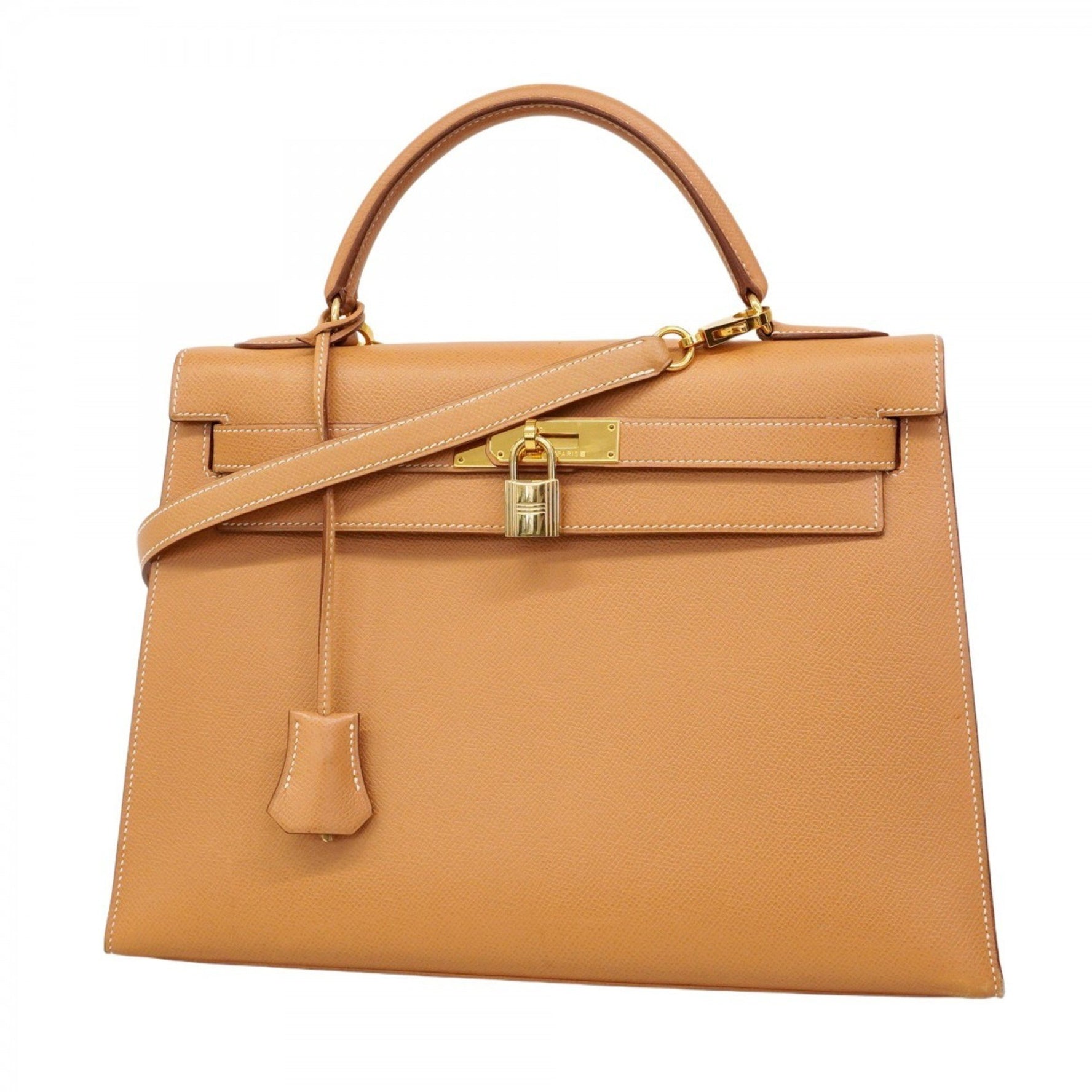 Hermes Hermès Kelly 32 handbag in Couchvel natural sable leather with a Y marking, 2-way bag for women