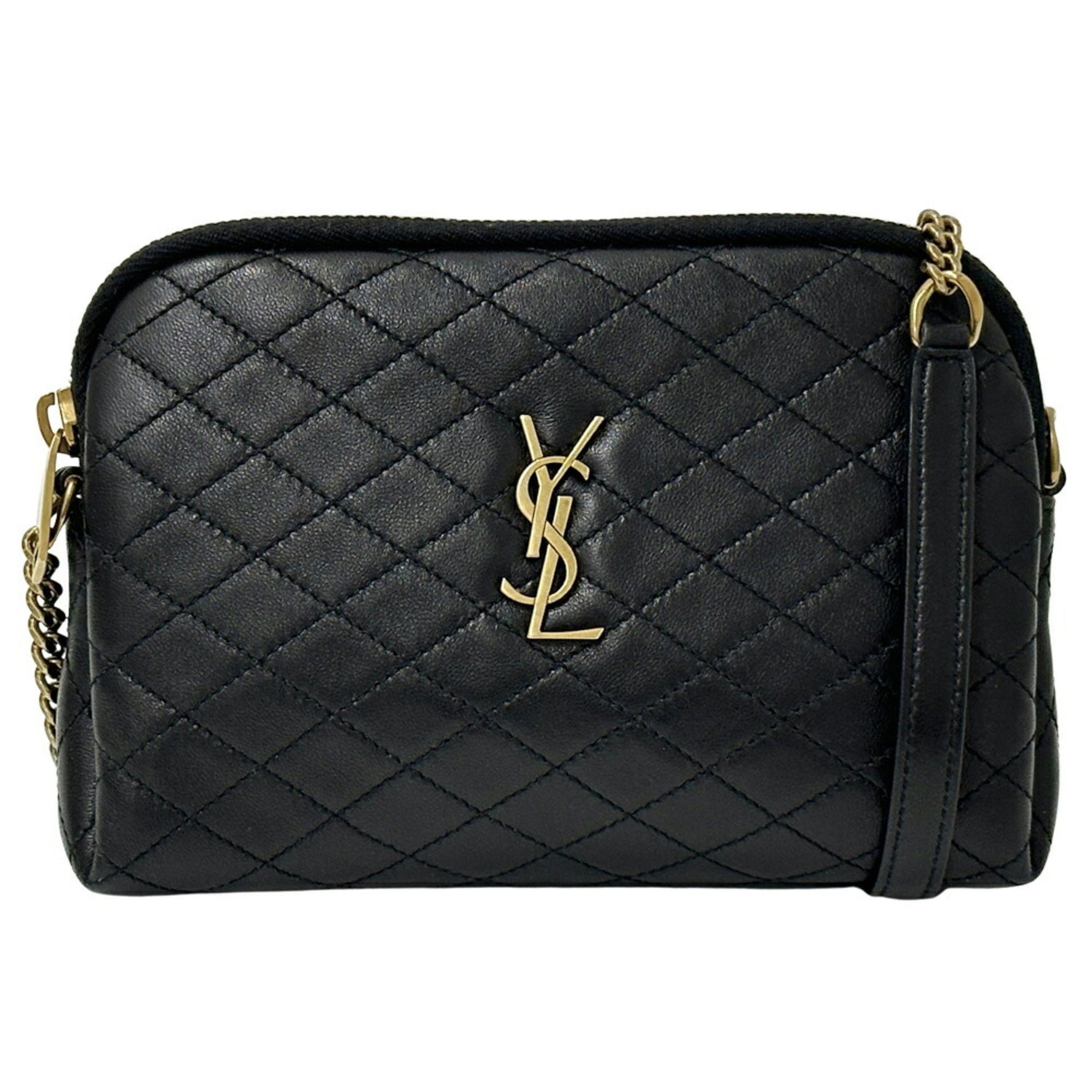 Saint Laurent Gaby Chain Pouch, Shoulder Bag, and Gold Quilted Leather, Compact