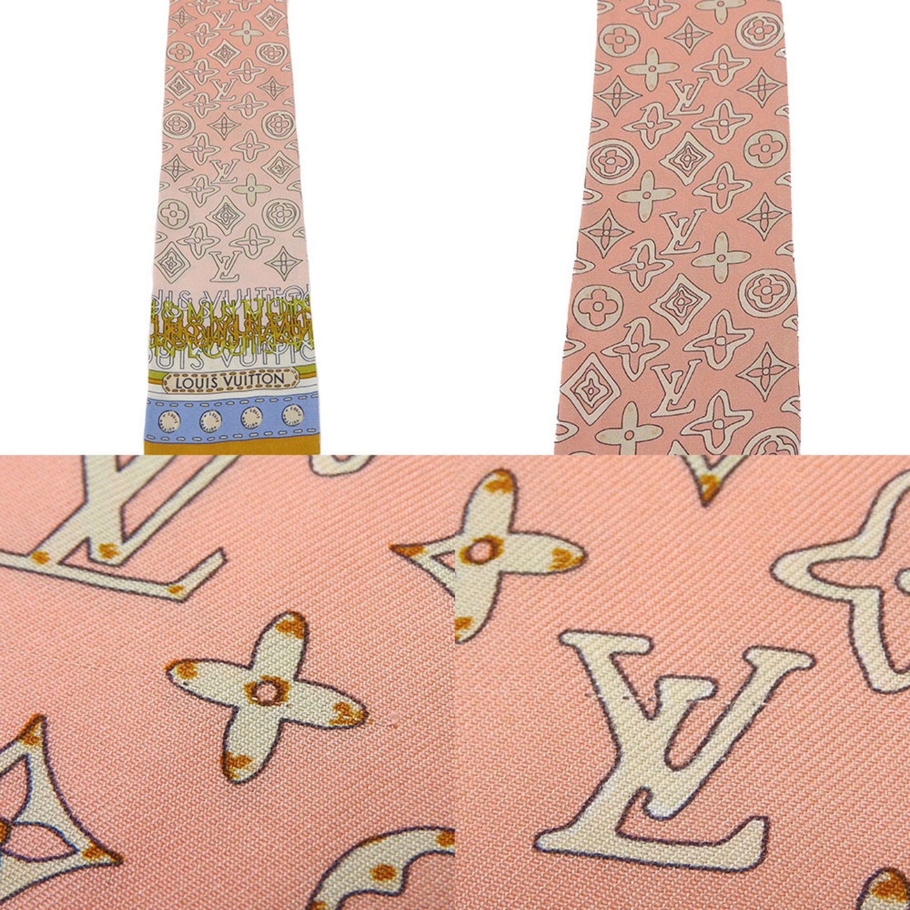 Louis Vuitton Muffler/Scarf Bandeau Monogram Map 100% Silk Pink Multicolor Accessory accessory scarf monogram