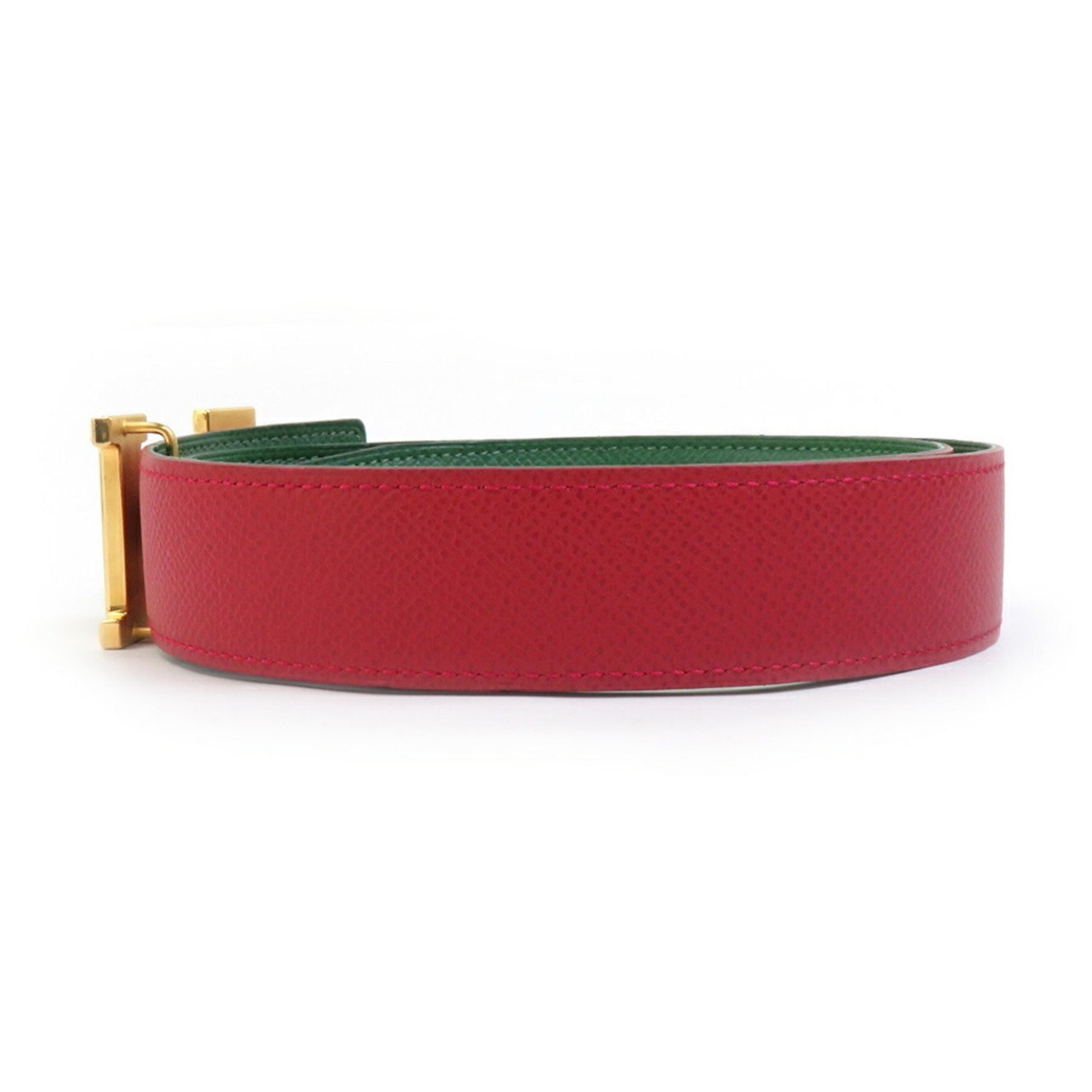 Hermes Hermès Constance Reversible Belt, Couchvel, Red x Green, Gold