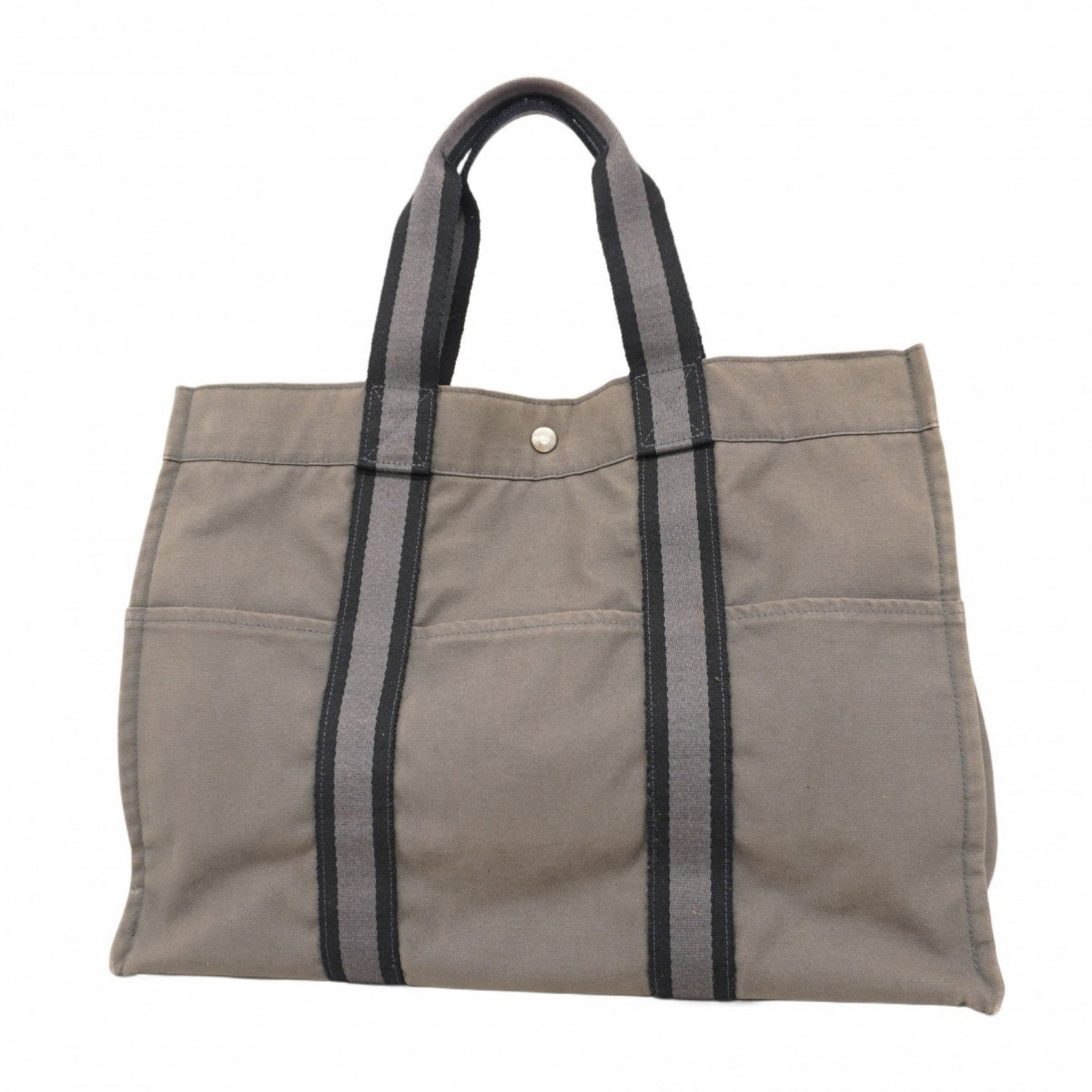 Hermes Hermès Foule GM Tote Bag, Canvas, Gray, Black