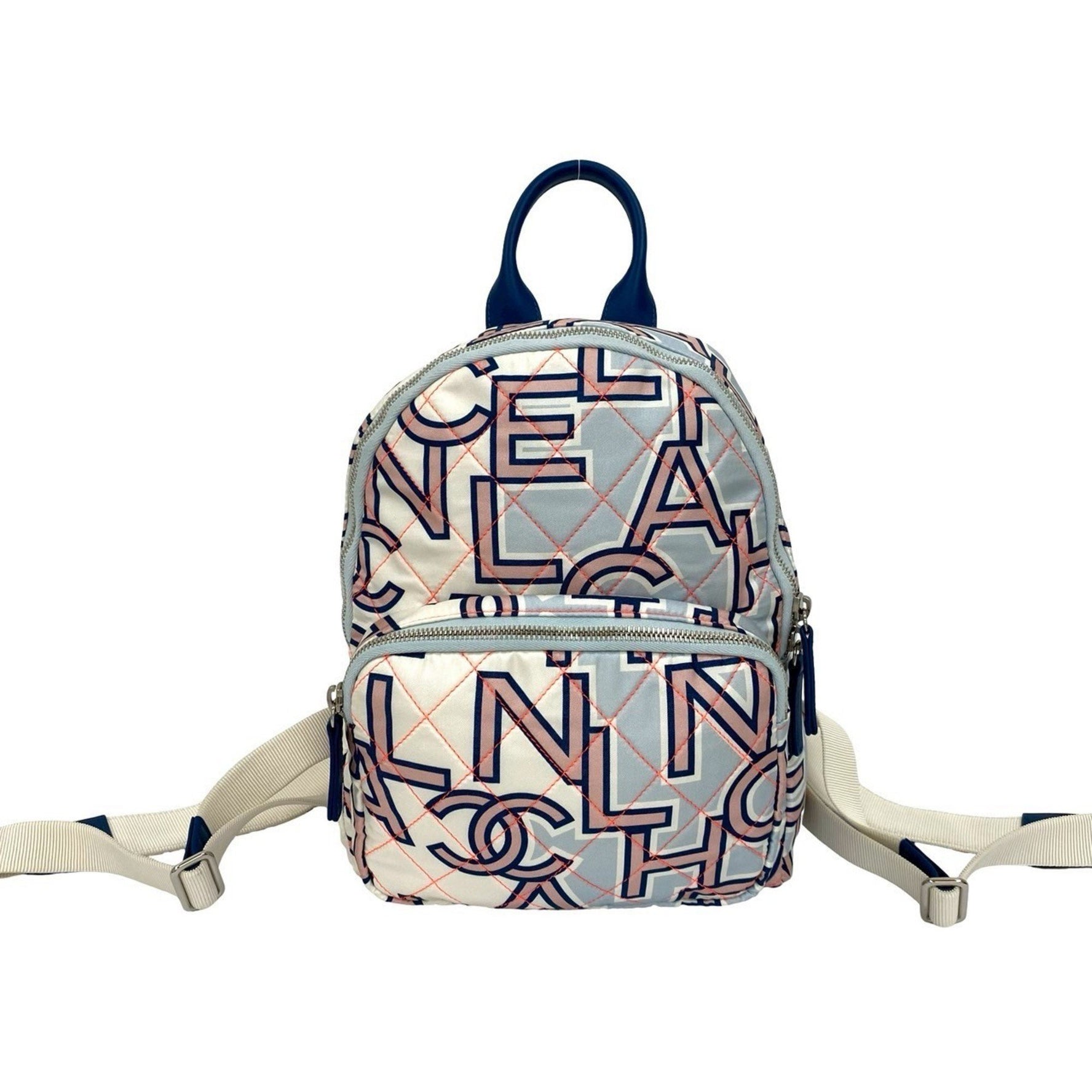 CHANEL Coco Mark Logo Neon Quilted Cotton and Leather Mini Backpack, Blue