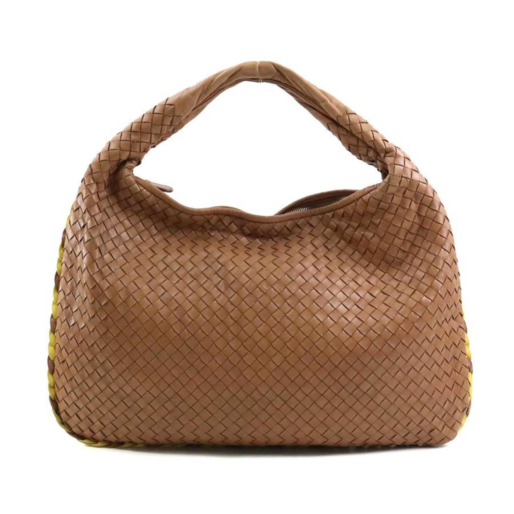 Bottega Veneta Shoulder Bag Intrecciato Leather Brown Yellow Gold