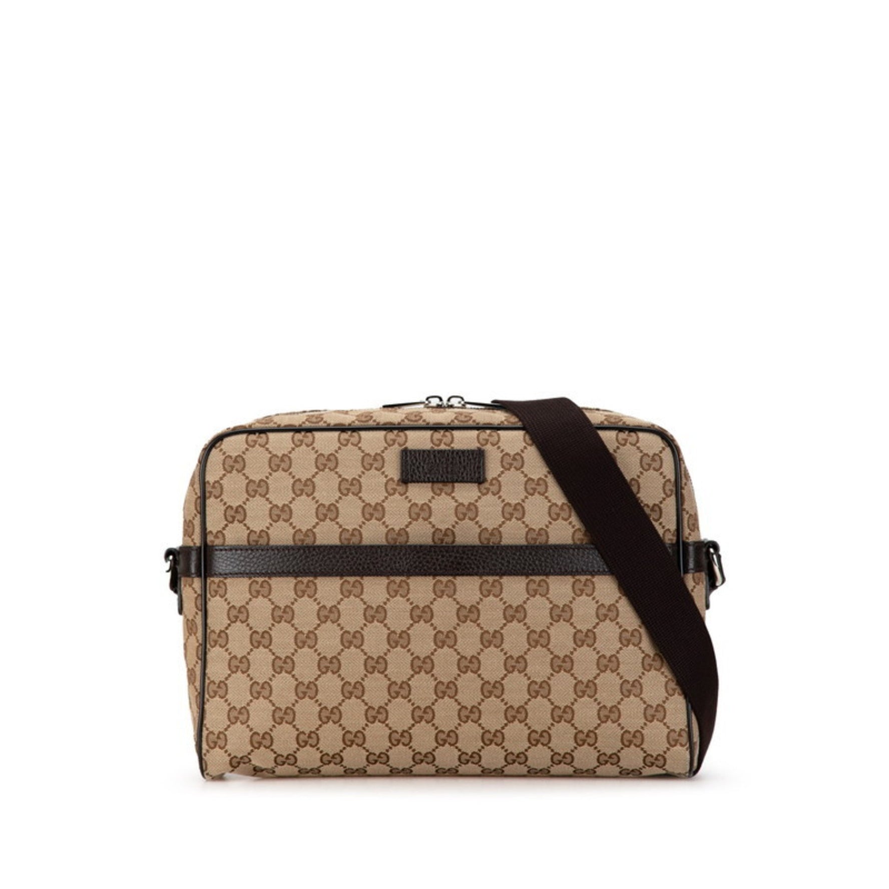 Gucci GG Canvas Shoulder Bag Beige Brown Leather