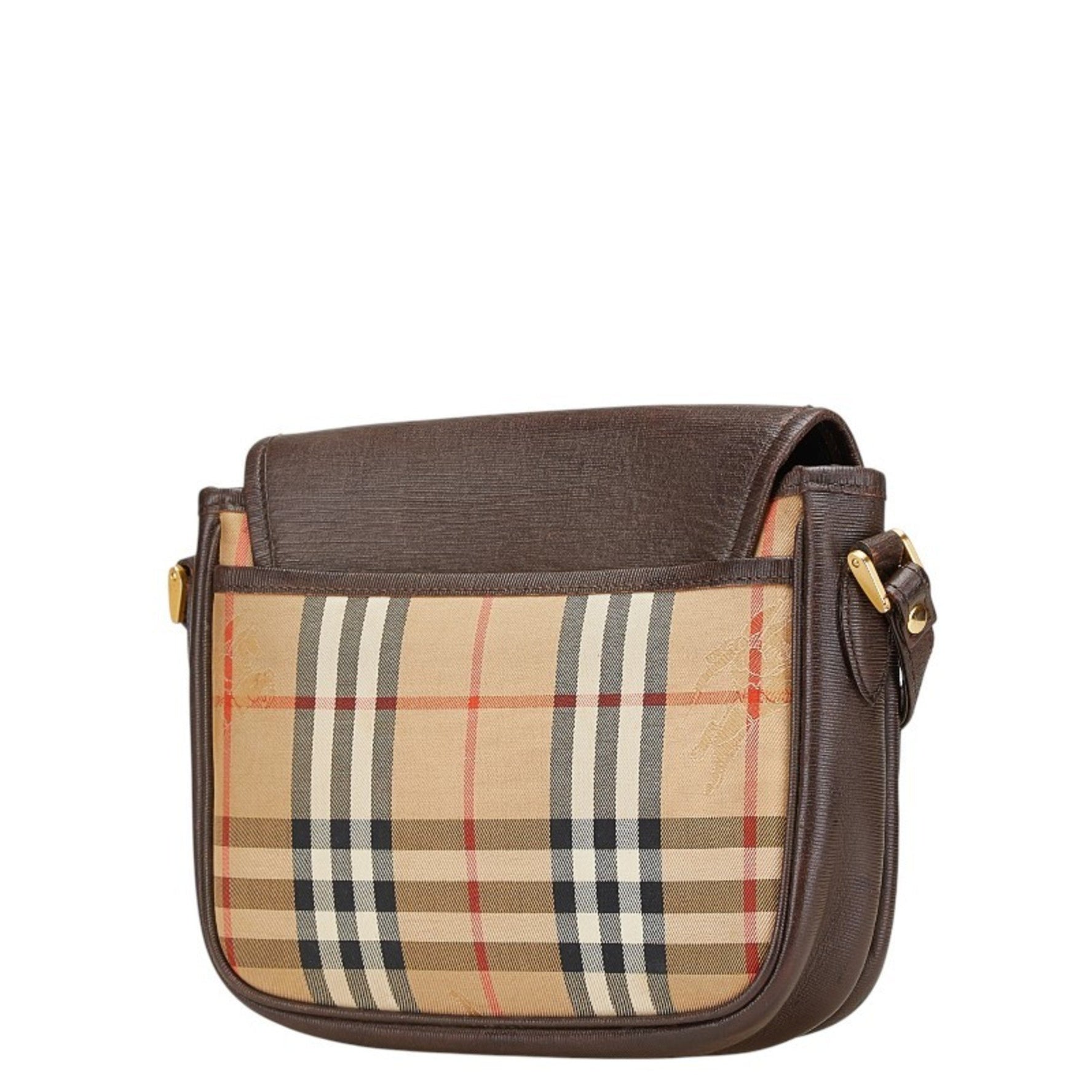 Burberry Nova Check Shadow Horse Shoulder Bag in Beige and Brown Canvas Leather.
