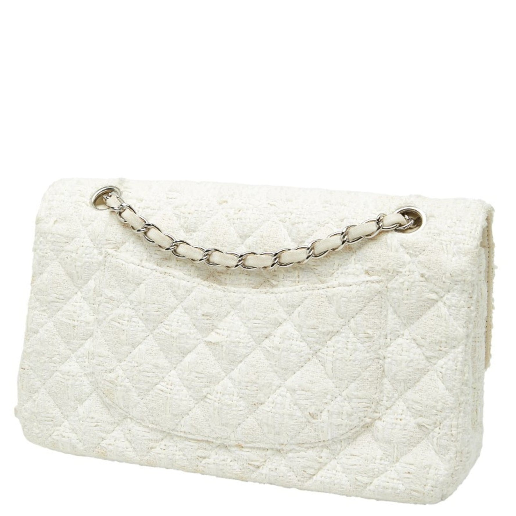 CHANEL Coco Mark Matelasse Double Flap Chain Shoulder Bag in Tweed and Leather