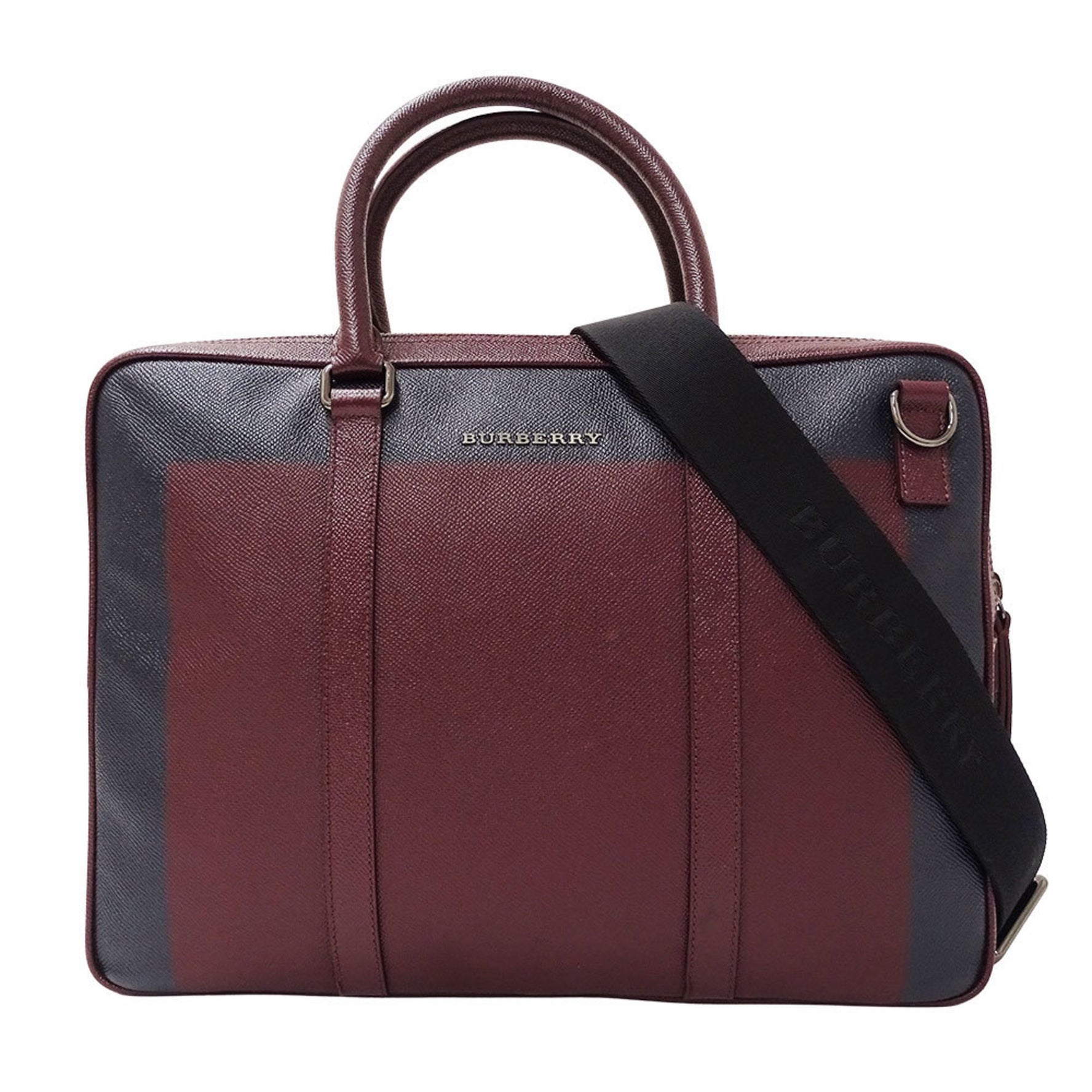 Burberry Leather Business Bag in Bordeaux and Navy. Perfect for Handbags, Shoulder Bags, or Commuting.