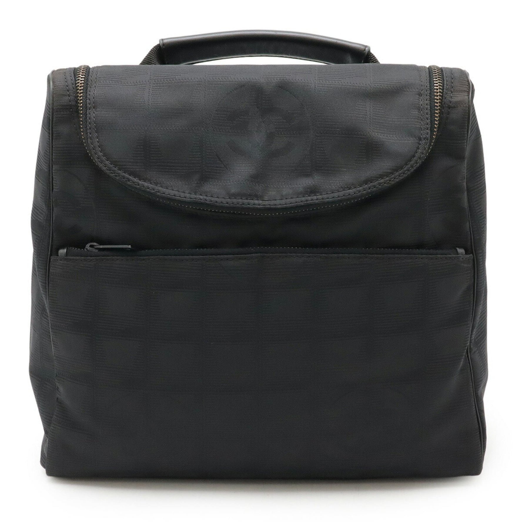 CHANEL New Travel Line Rucksack Shoulder Bag Nylon Jacquard Leather