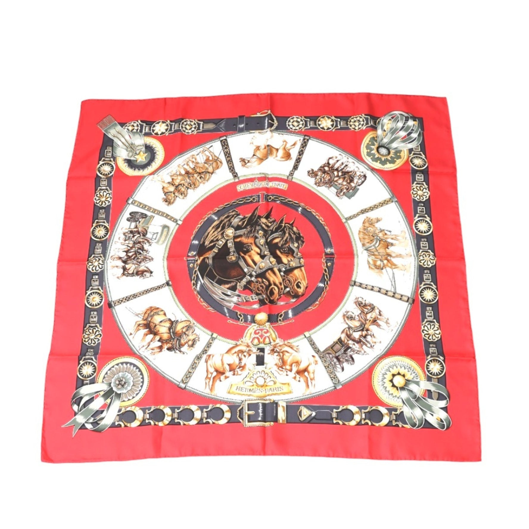 HERMES Scarf Pleated 100% Silk Red
