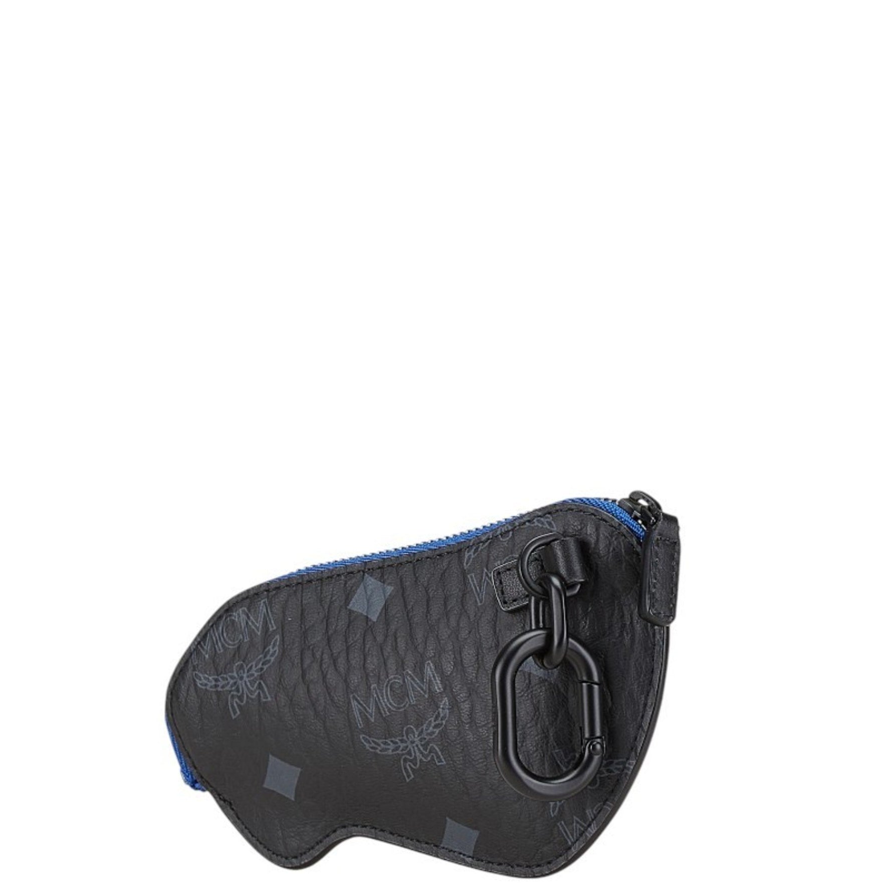 MCM Visetos Bag Charm Coin Case Black Blue Leather