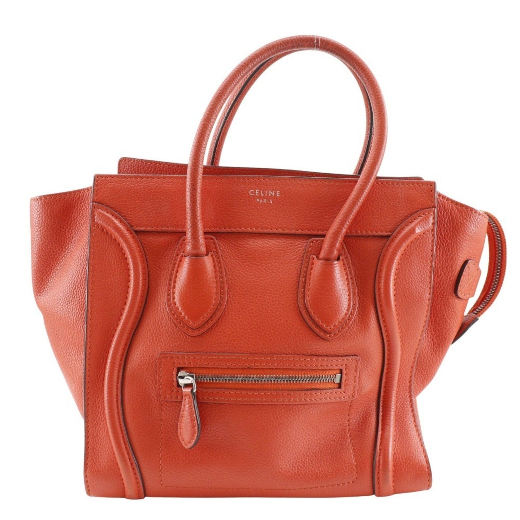 CELINE Luggage Handbag Micro Shopper Leather Red