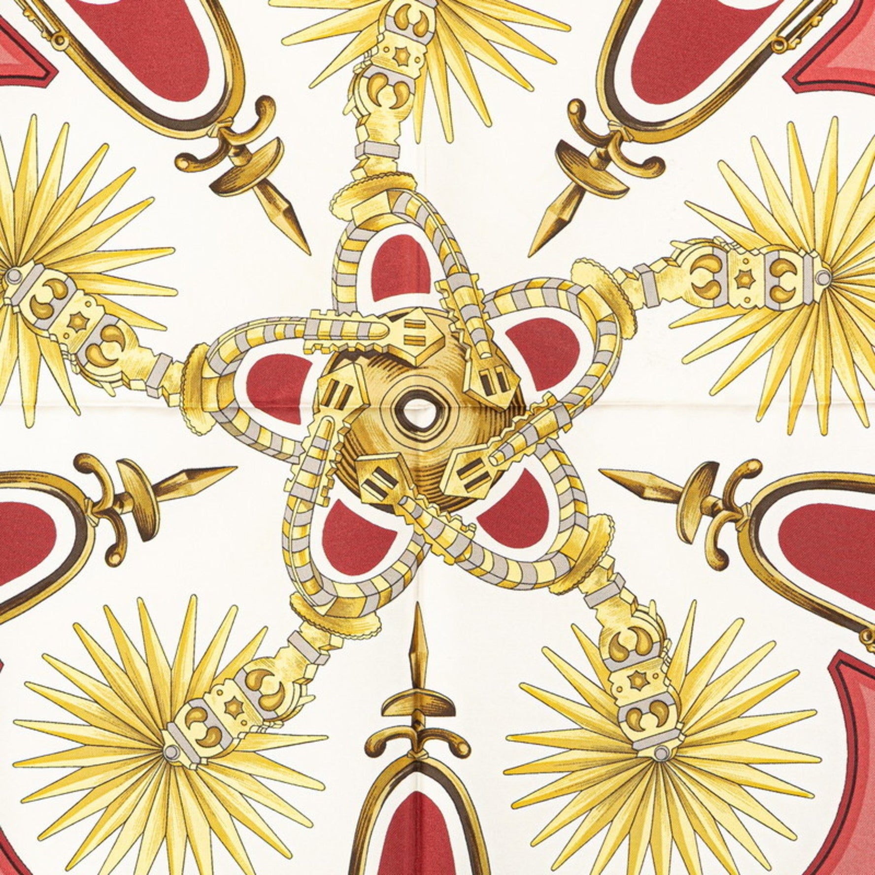 Hermes Hermès Carré 90 Les Eperons Scarf, Wine Red and Gold Silk